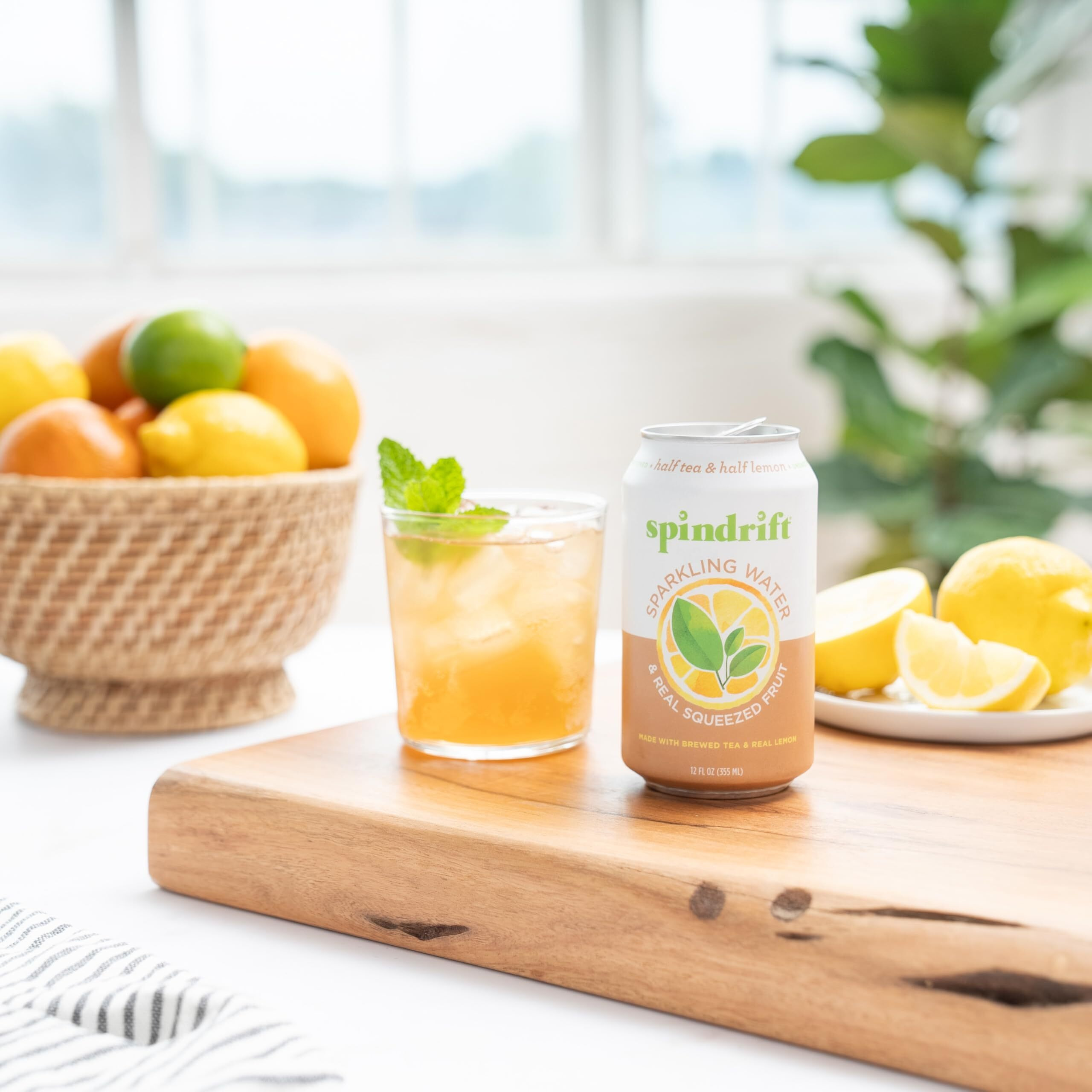 Spindrift Sparkling Water, Half Tea & Half Lemon Flavored, Made With Real Squeezed Fruit, 12 Fl Oz Cans, Pack Of 24 (Only 5 Calories Per Can)