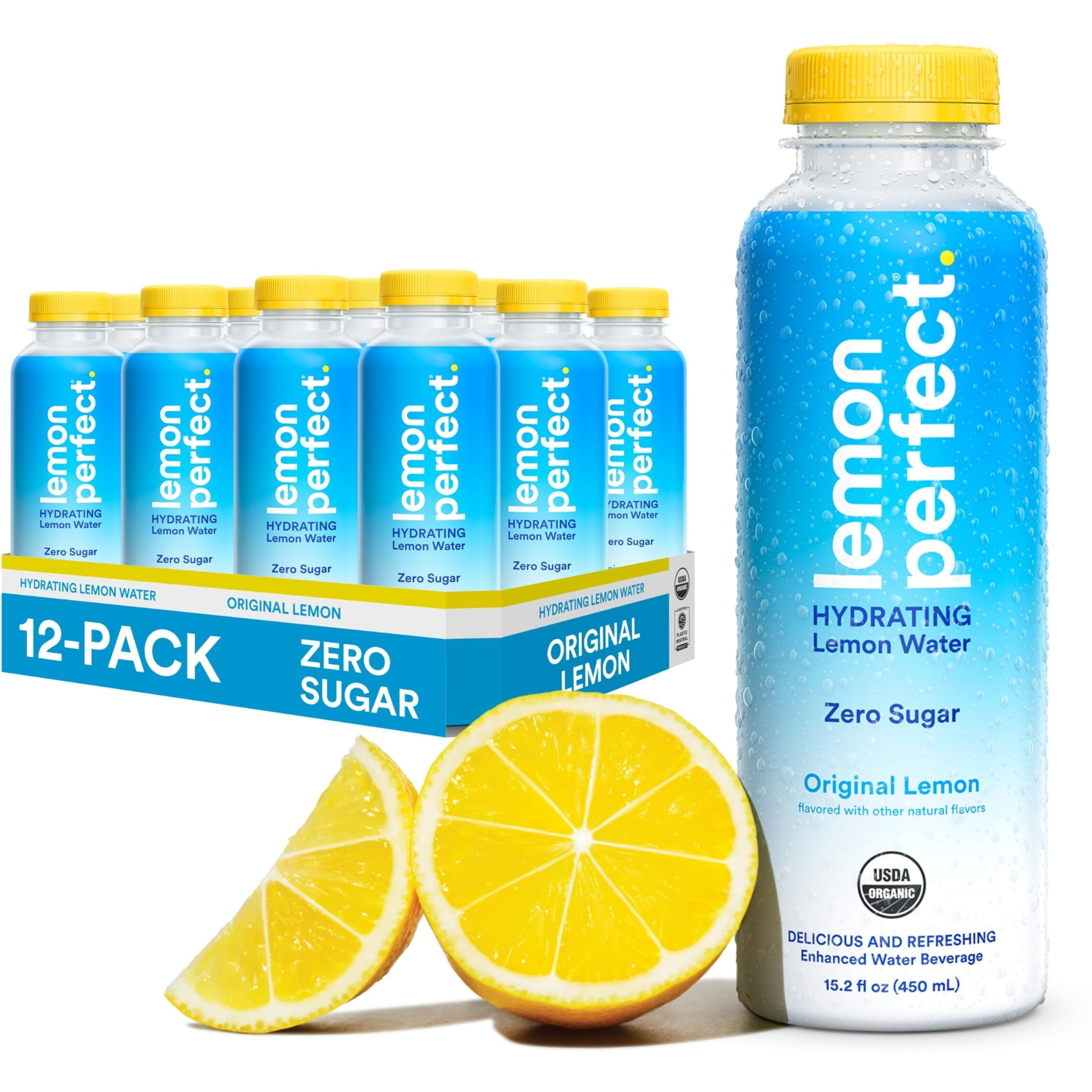 Lemon Perfect Original Lemon, Hydrating Flavored Lemon Water, Zero Sugar, Delicious And Refreshing, Organic, 15.2 Fl Oz Bottles (12-Pack)