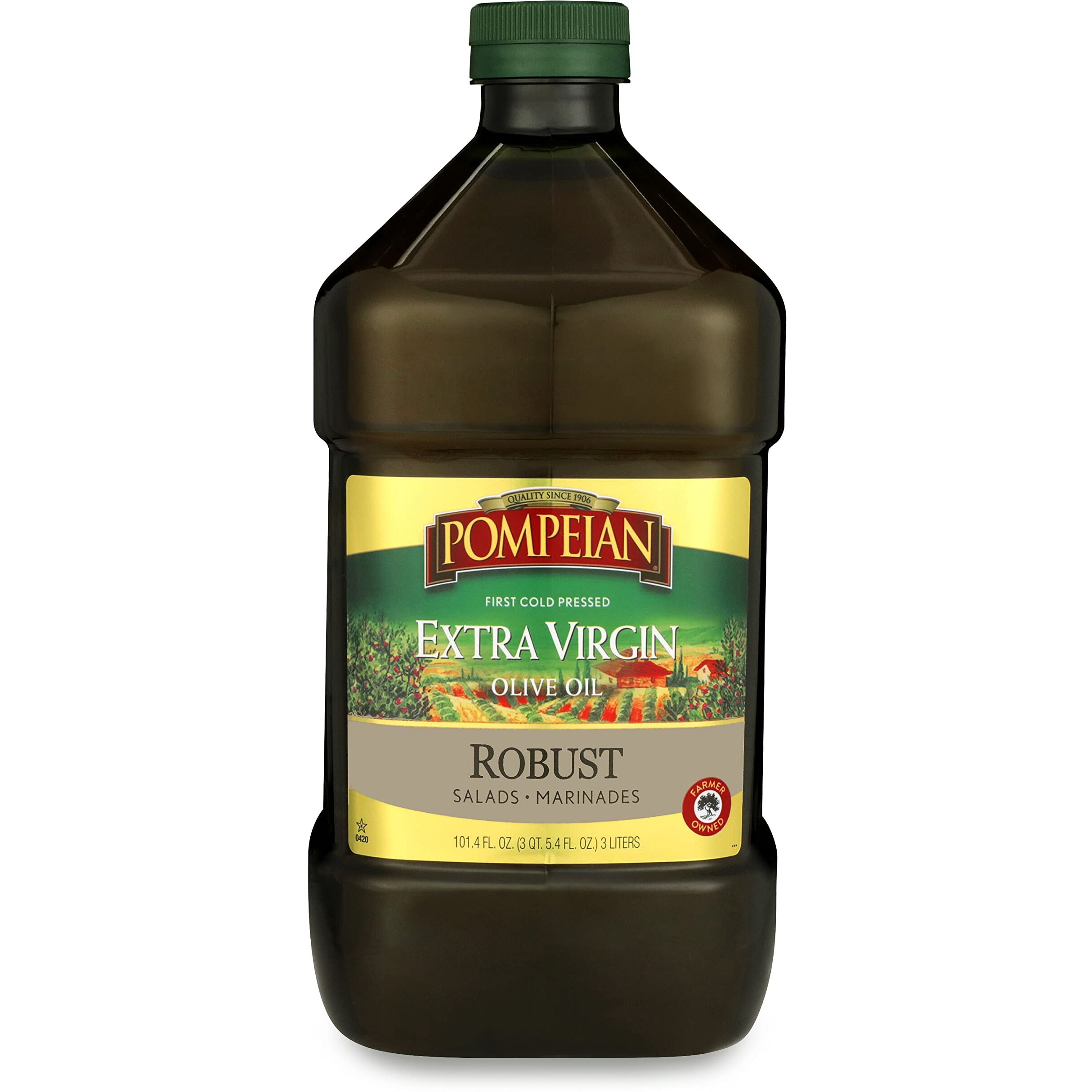 Pompeian Robust Extra Virgin Olive Oil, First Cold Pressed, Full-Bodied Flavor, Perfect For Salad Dressings & Marinades, 101 Fl. Oz.