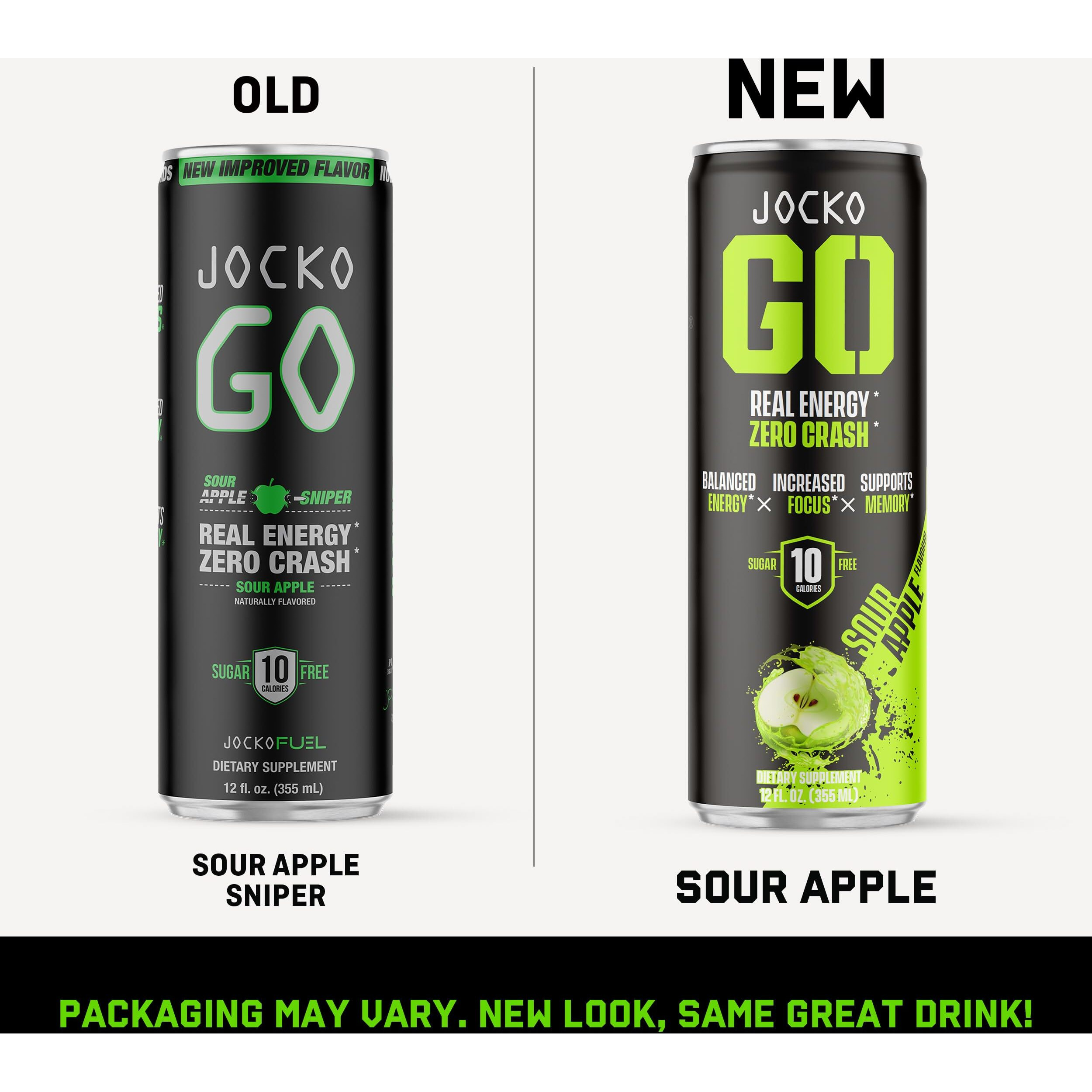 Jocko Go Energy Drink - Keto, Vitamin B12, Vitamin B6, Electrolytes, L Theanine, Magnesium- All Natural Energy Boost, Sugar Free Nootropic Monk Fruit Blend - 12 Pack (Sour Apple Flavor)