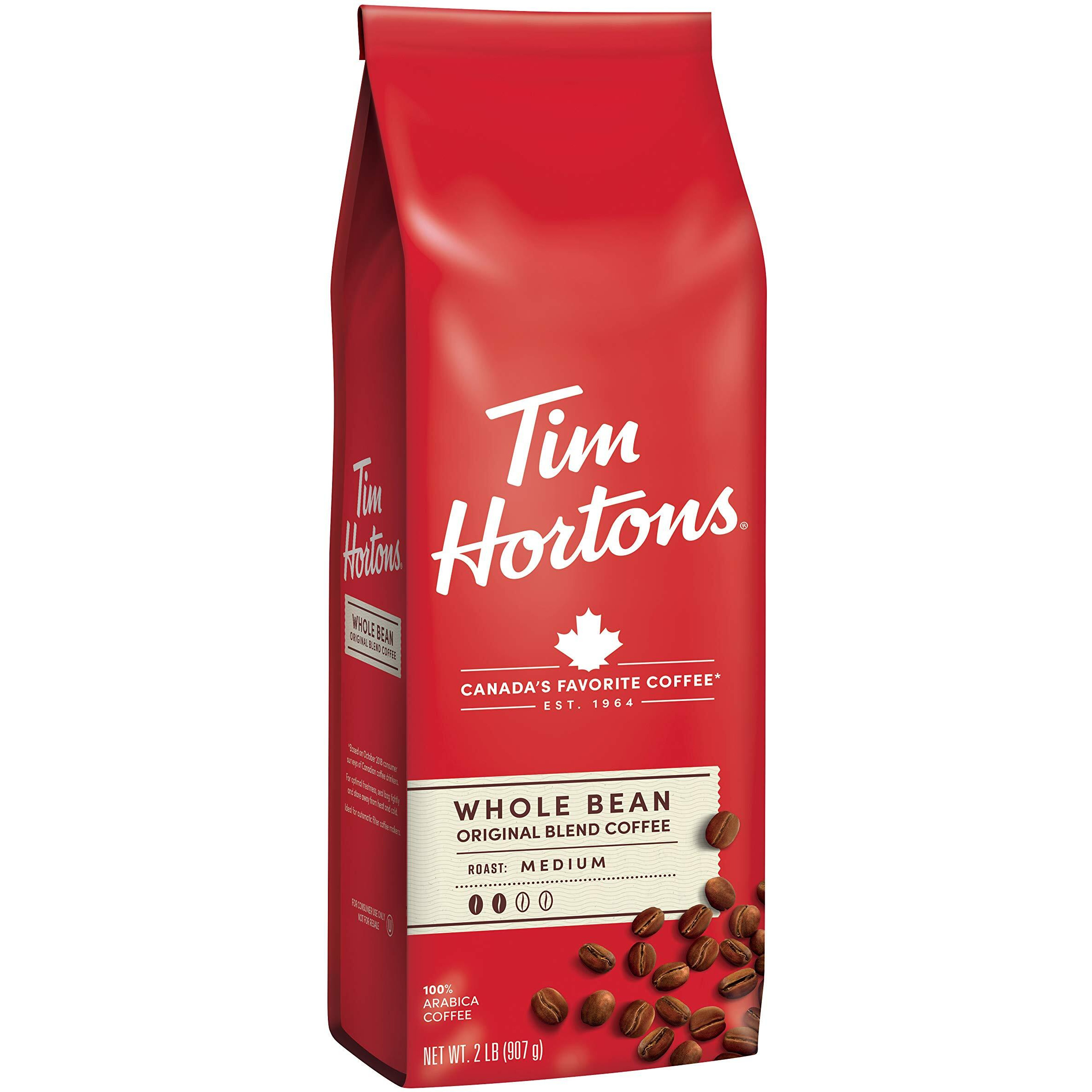 Tim Hortons Whole Bean Original, Medium Roast Coffee, Made With 100% Arabica Beans, 32 Ounce Bag