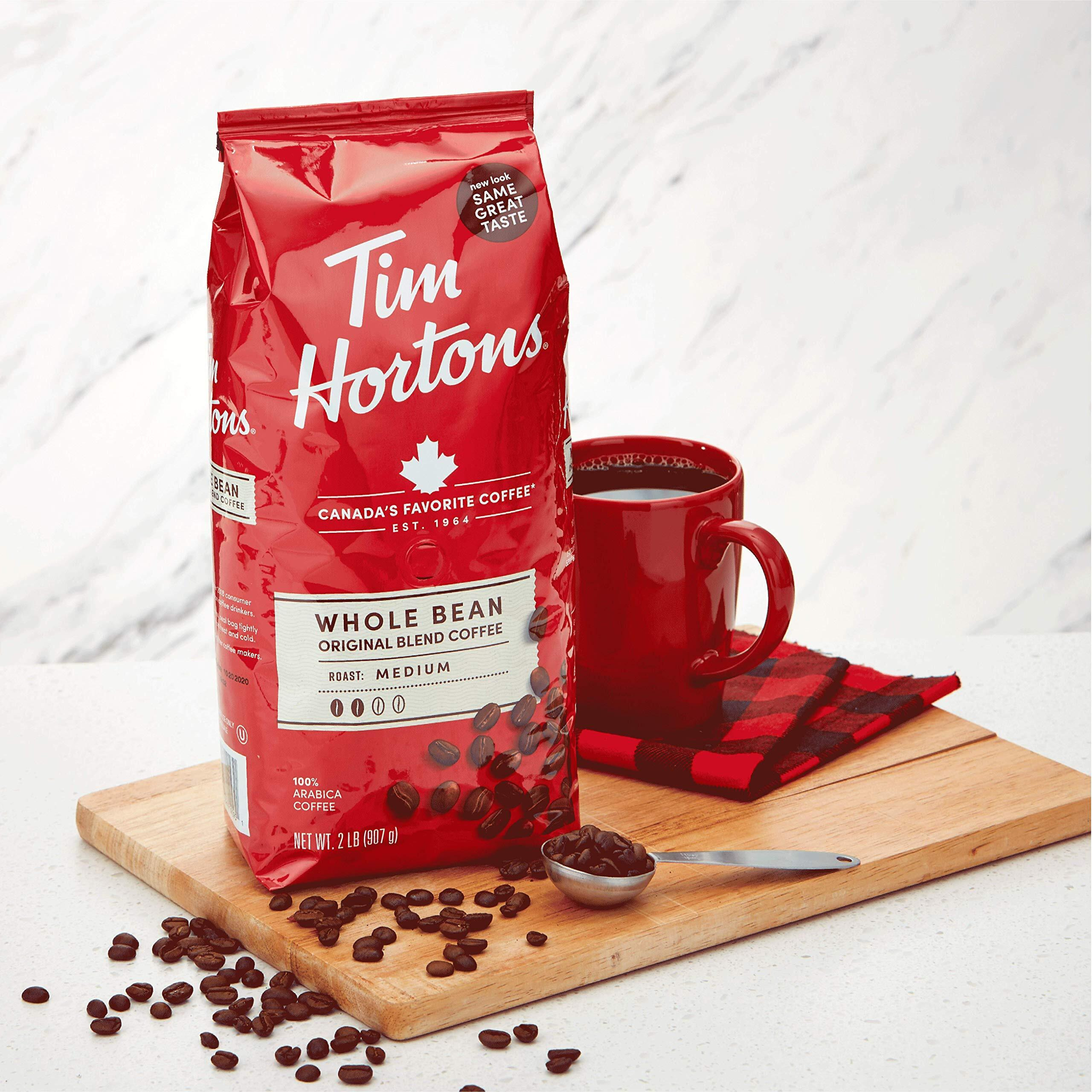 Tim Hortons Whole Bean Original, Medium Roast Coffee, Made With 100% Arabica Beans, 32 Ounce Bag