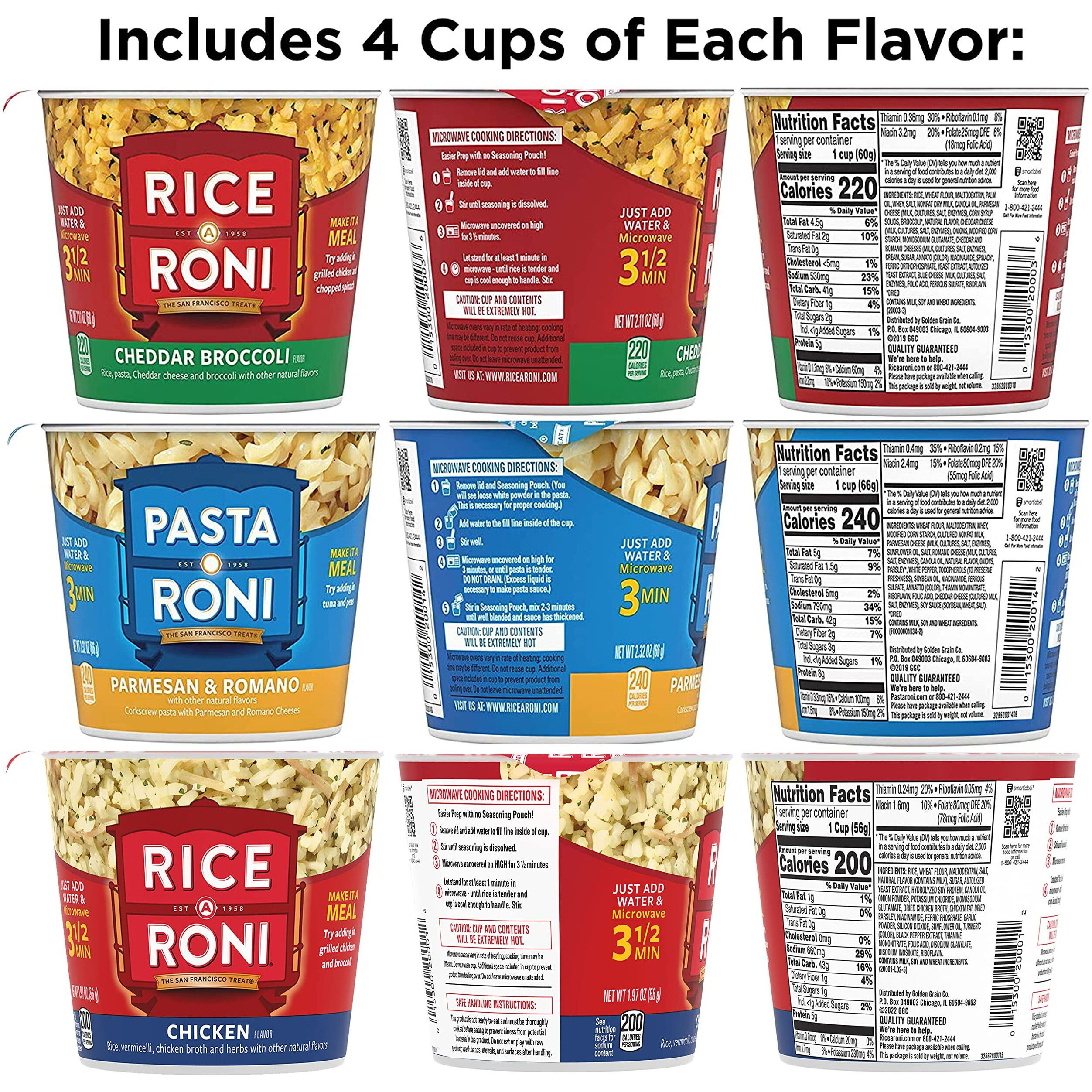 Pasta Roni Quaker Rice A Roni Cups Individual Cup, 3-Flavor Variety Pack, 2.25 Oz (Pack Of 12)