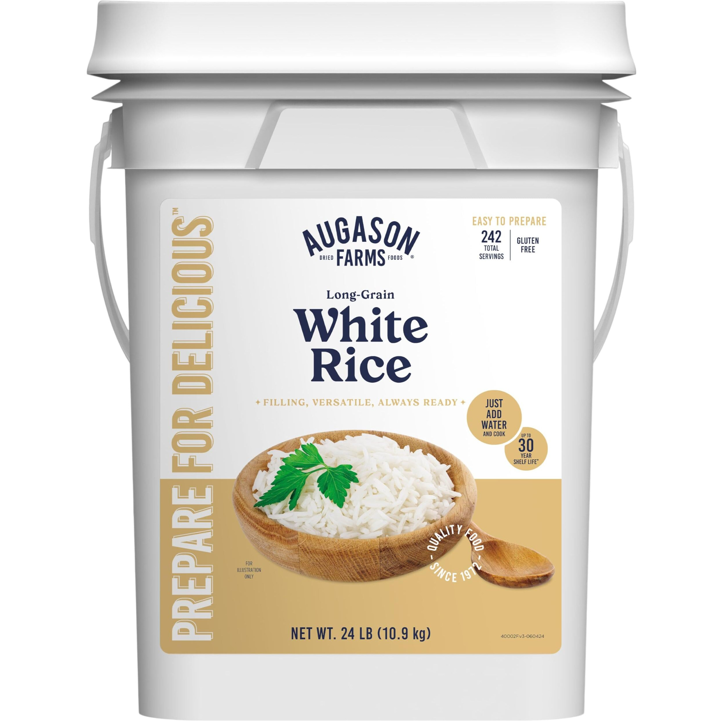 Augason Farms Long Grain White Rice Emergency Food Storage 24 Pound Pail