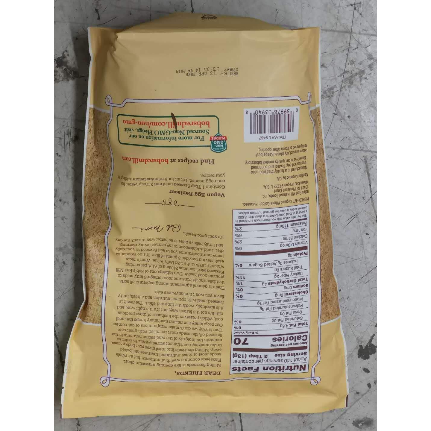 64Oz Organic Whole Ground Golden Flaxseed Meal Bob's Red Mill (4 Pounds Total)