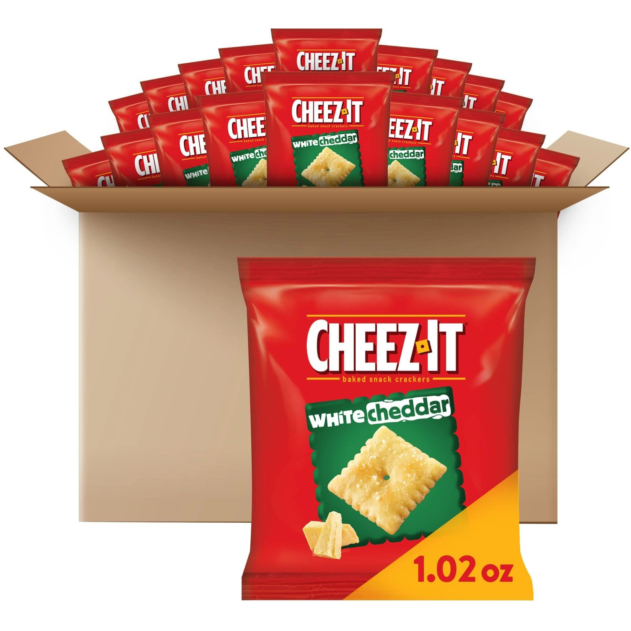 Cheez-It Cheese Crackers, Baked Snack Crackers, Lunch Snacks, White Cheddar (40 Packs)