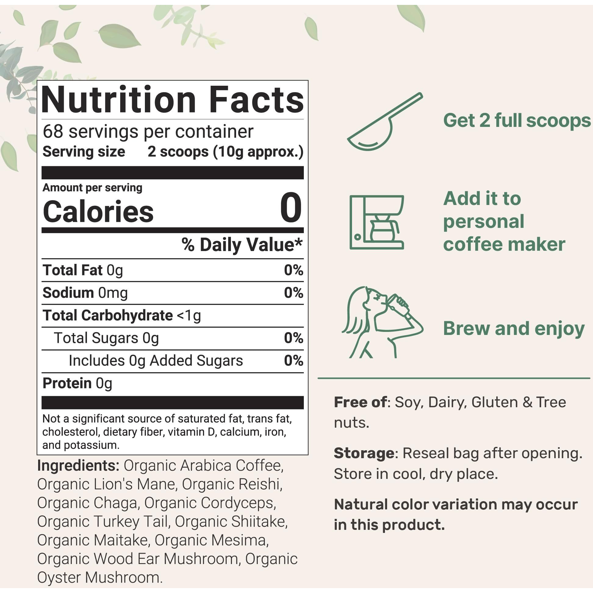 Micro Ingredients Organic 10 In 1 Ground Mushroom Coffee, 24 Ounce | Premium Arabica Coffee With Lion's Mane, Chaga, Reishi, & More | Smooth Medium Roast, Clean Energy, & Immune Support