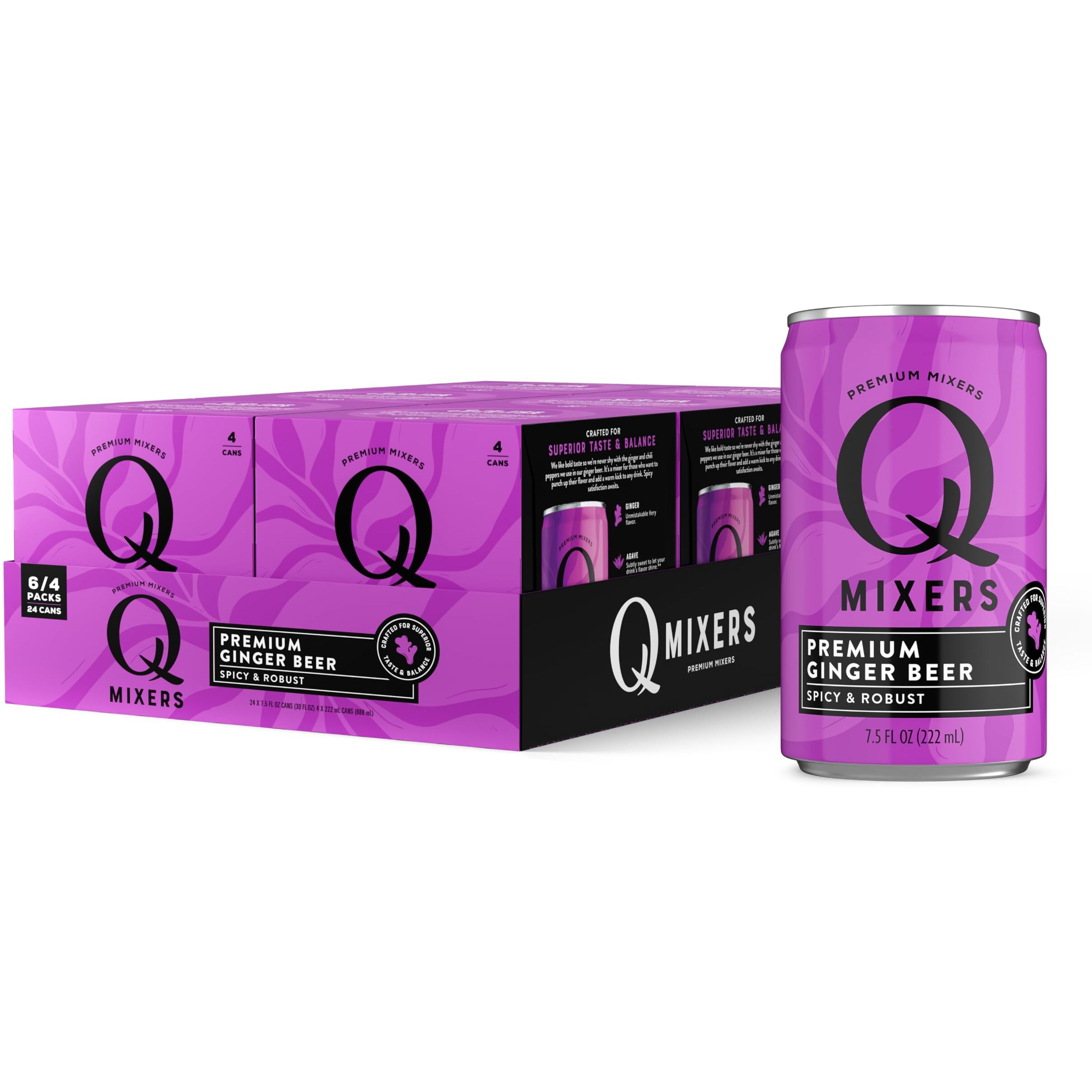 Q Mixers Ginger Beer - Premium Cocktail & Mocktail Mixers With Real Ingredients - Highly Carbonated, Less Sweet With Agave, & Gluten-Free - 80 Calories Per Can - 7.5 Fl Oz (Pack Of 24)