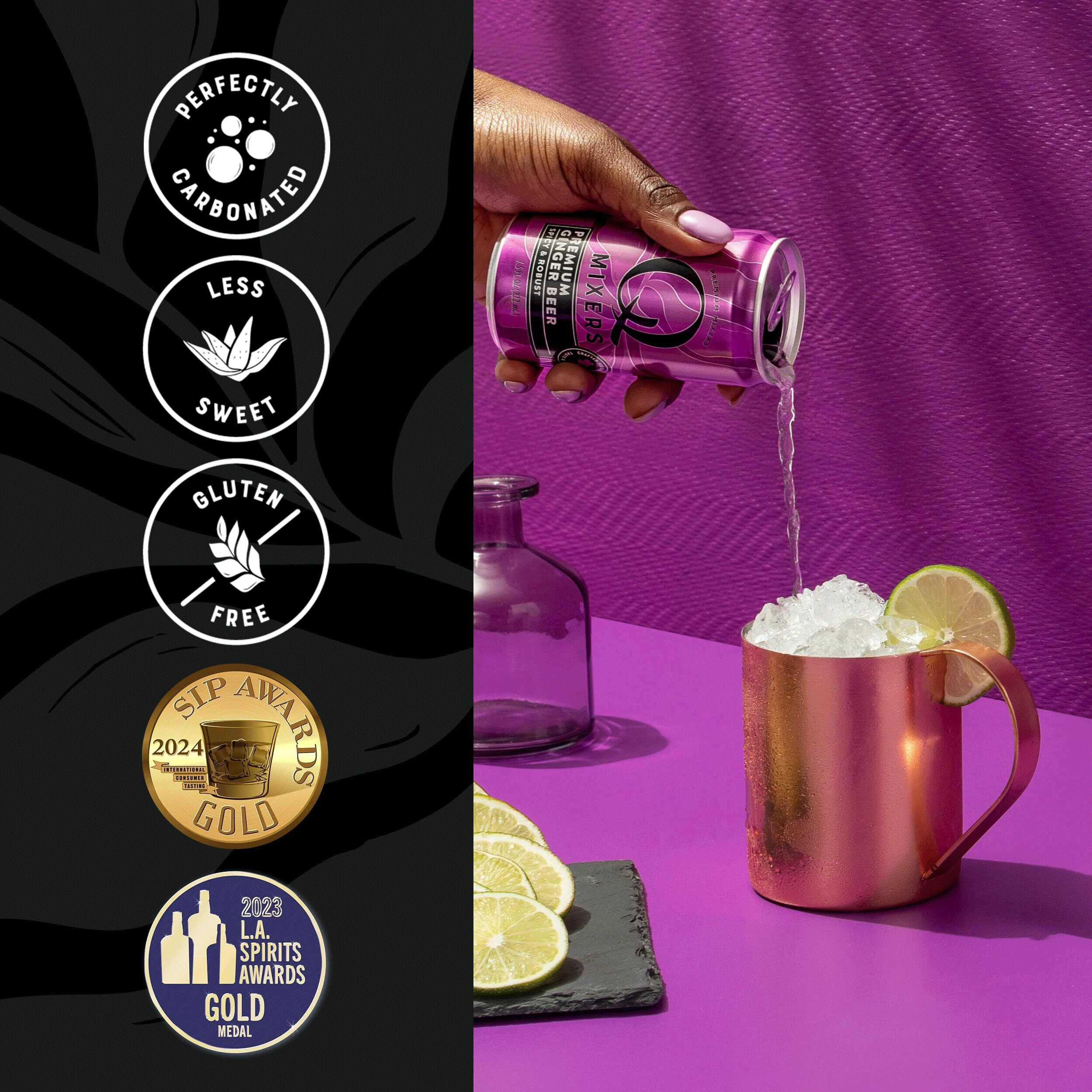 Q Mixers Ginger Beer - Premium Cocktail & Mocktail Mixers With Real Ingredients - Highly Carbonated, Less Sweet With Agave, & Gluten-Free - 80 Calories Per Can - 7.5 Fl Oz (Pack Of 24)