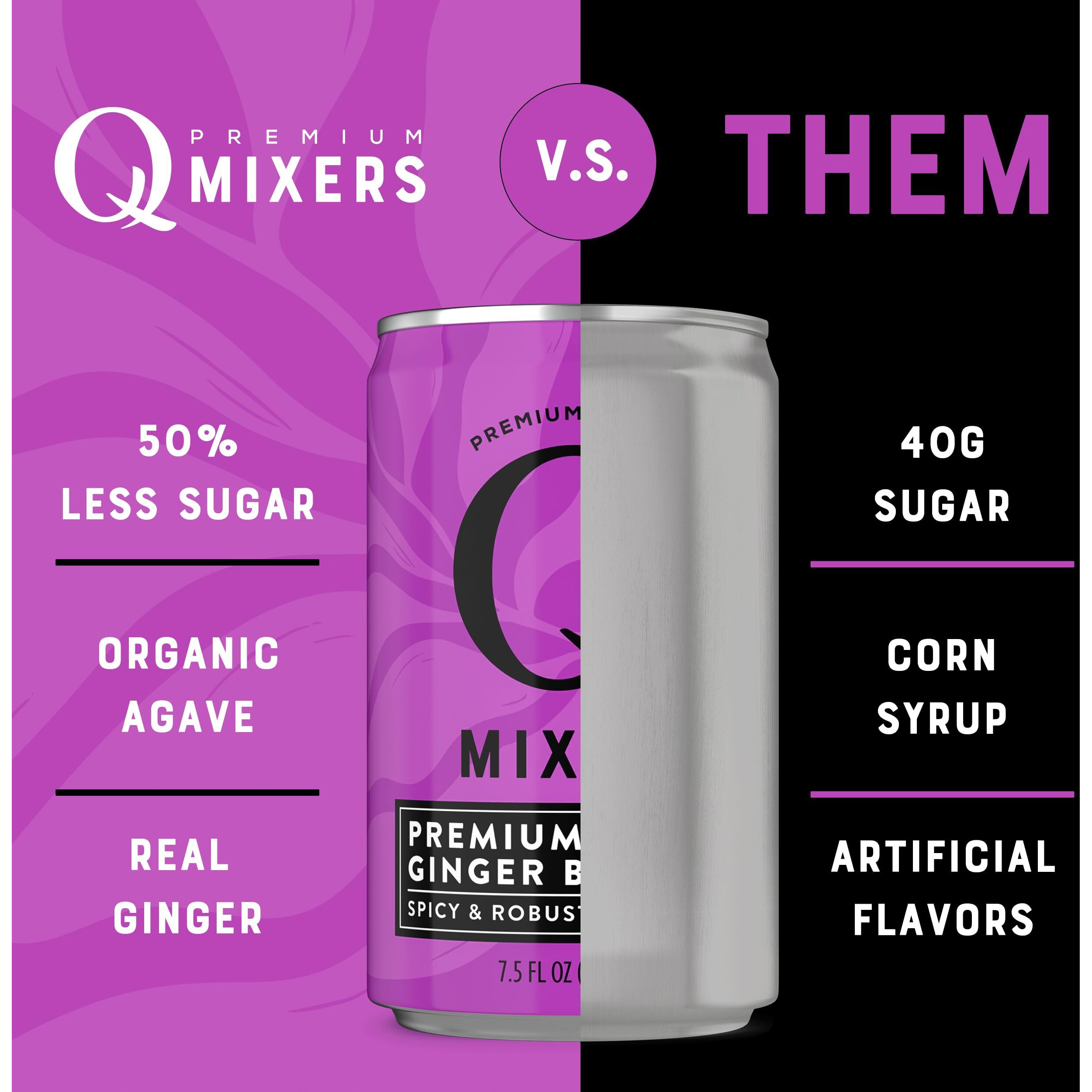 Q Mixers Ginger Beer - Premium Cocktail & Mocktail Mixers With Real Ingredients - Highly Carbonated, Less Sweet With Agave, & Gluten-Free - 80 Calories Per Can - 7.5 Fl Oz (Pack Of 24)
