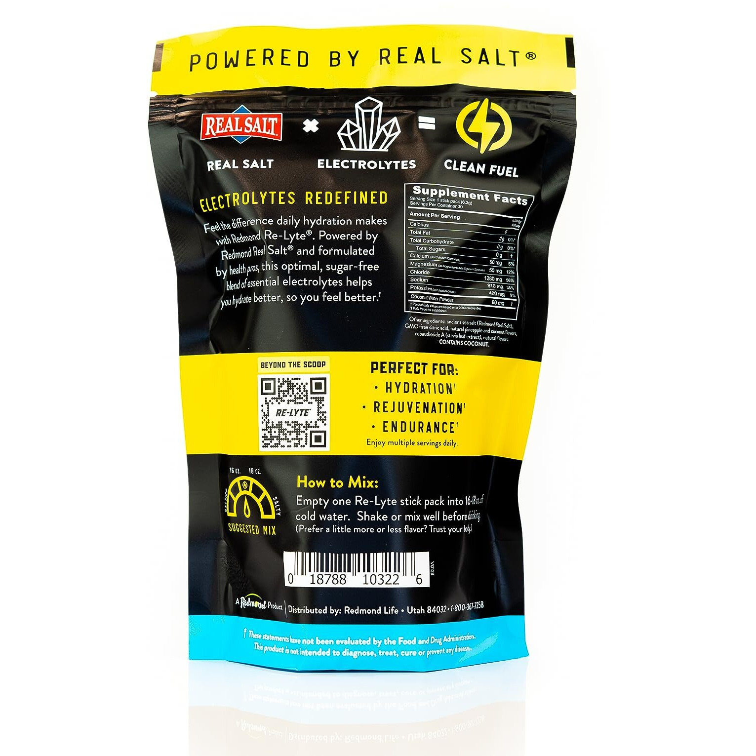 Redmond Re-Lyte Hydration Electrolyte Mix (Pina Colada), 30 Stick Packs