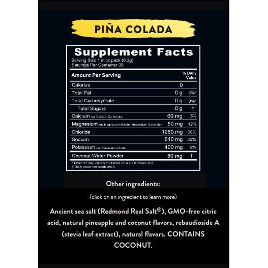 Redmond Re-Lyte Hydration Electrolyte Mix (Pina Colada), 30 Stick Packs