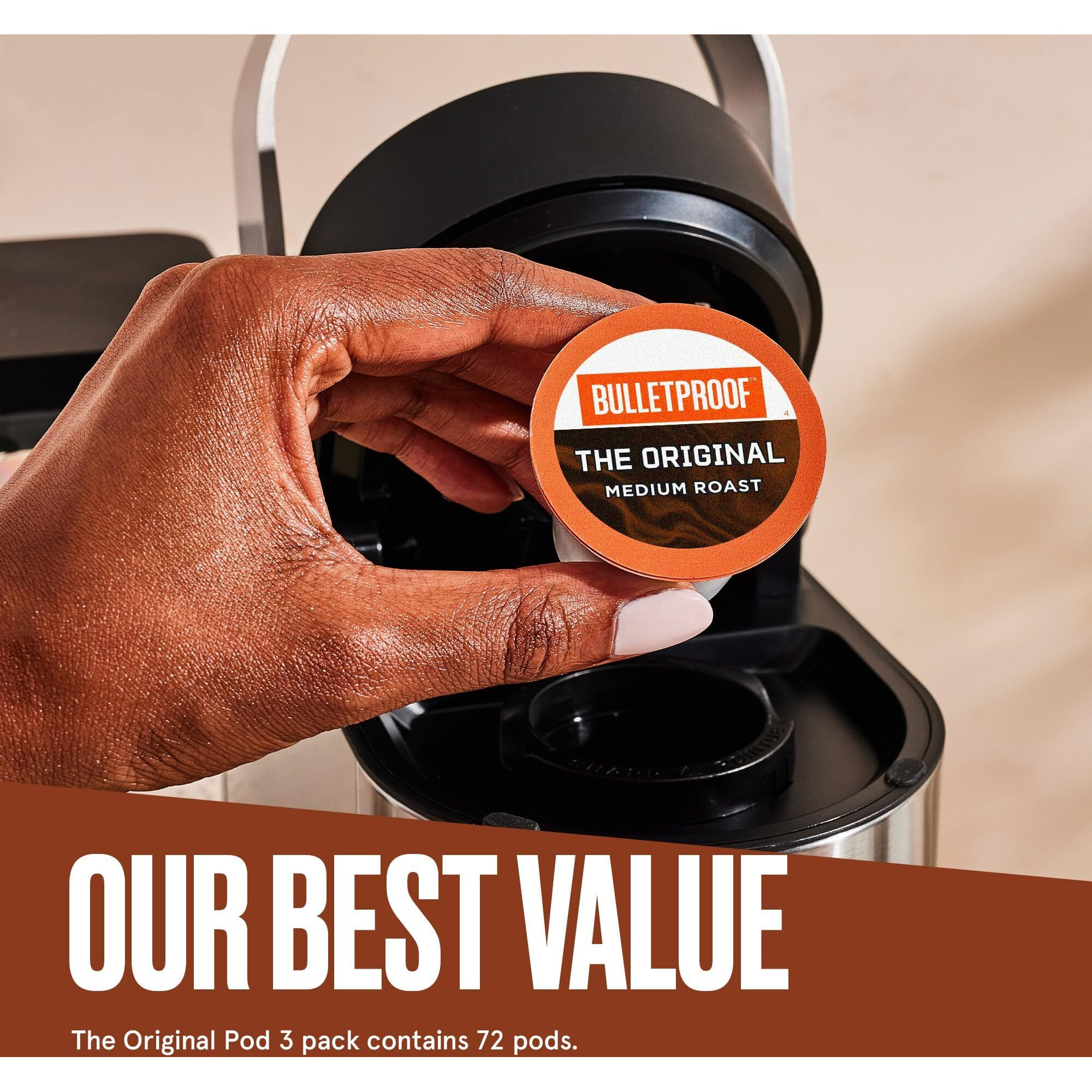 Bulletproof Original Medium Roast Single-Serve Pods, 72 Count, 100% Arabica Coffee Tested For Toxins, Sourced From Central And South America
