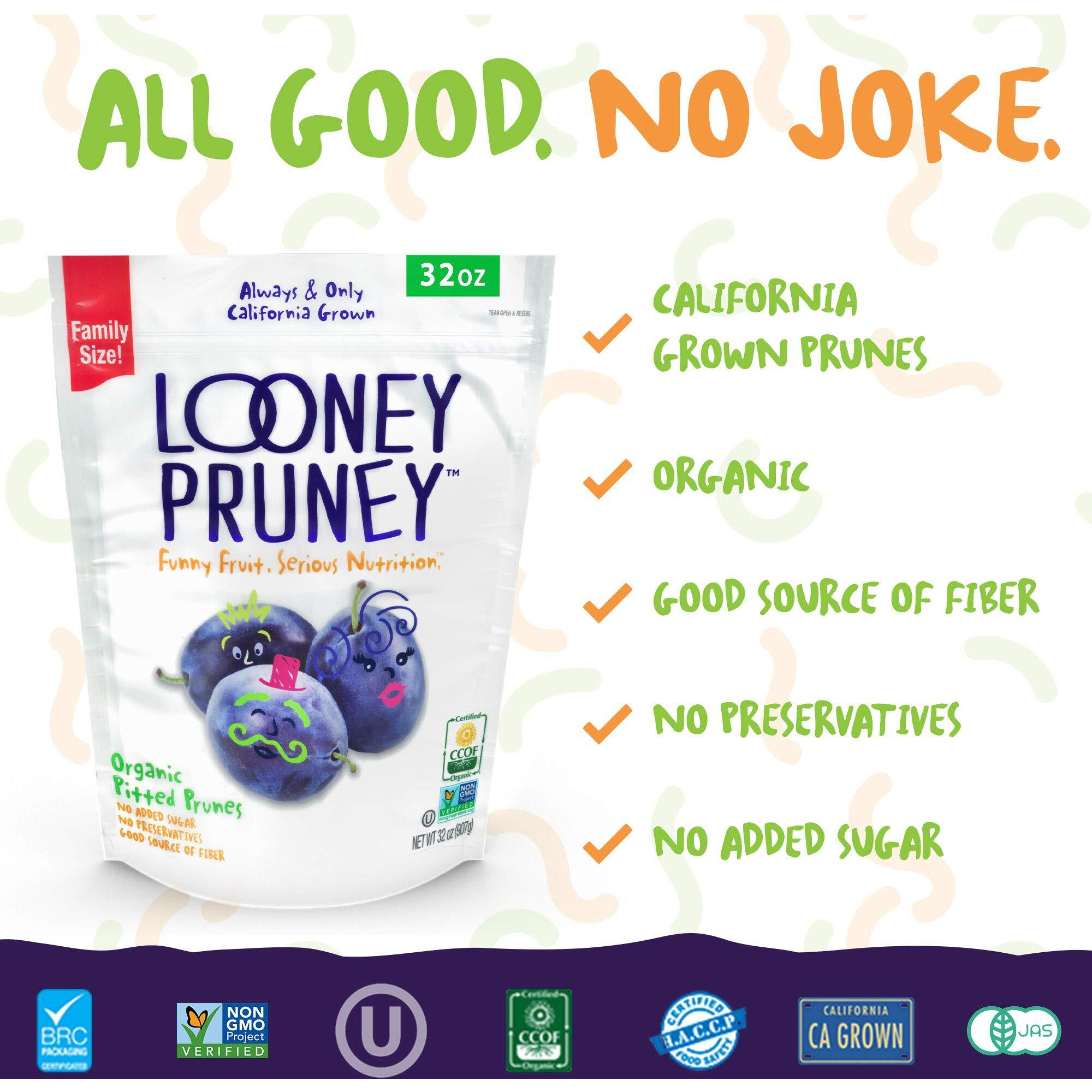Looney Pruney Organic Pitted Dried Prunes For The Entire Family | Always California-Grown | Kosher | No Added Sugar & No Preservatives (32 Oz)