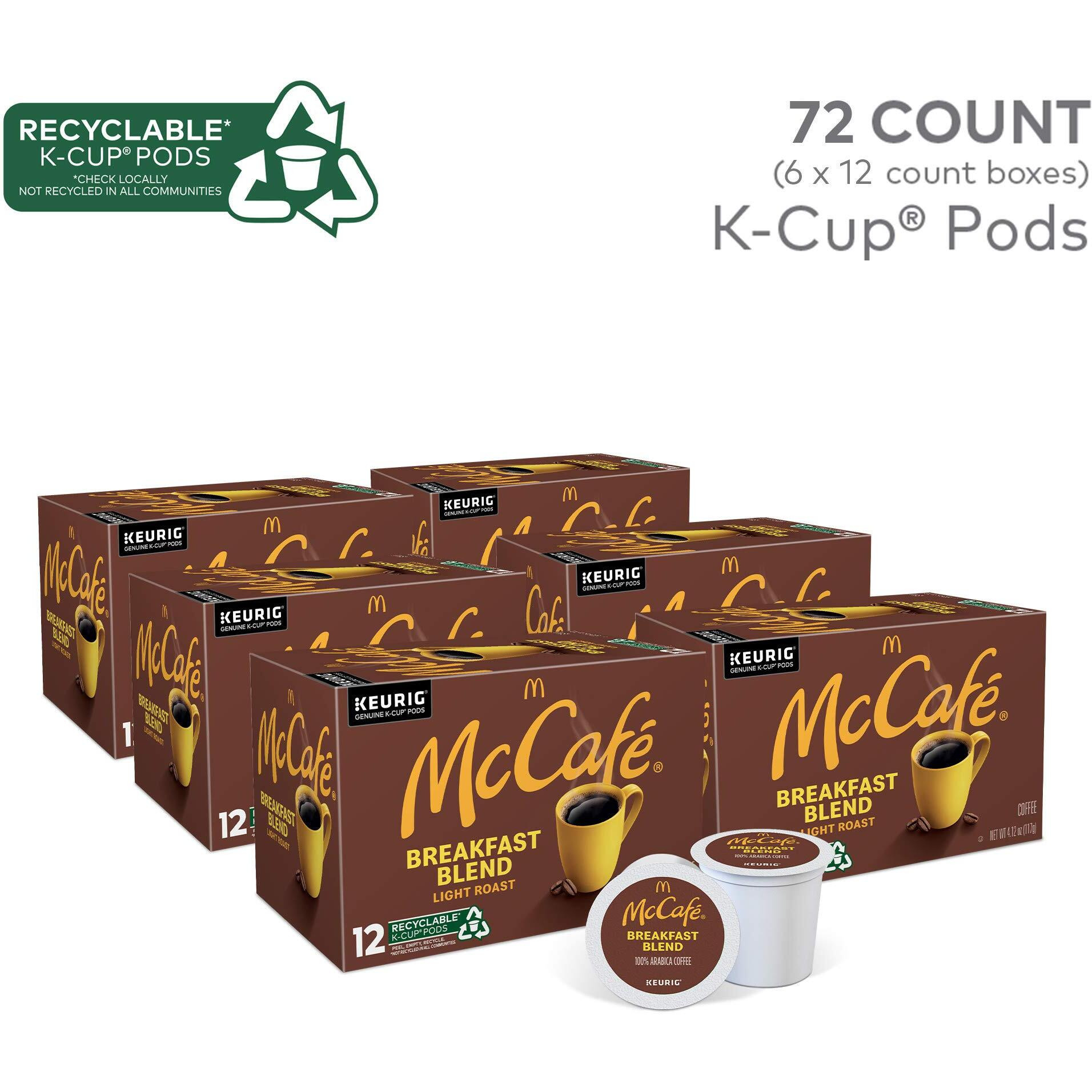Mccafe Breakfast Blend, Single Serve Coffee Keurig K-Cup Pods, Light Roast, 72 Count (6 Packs Of 12)