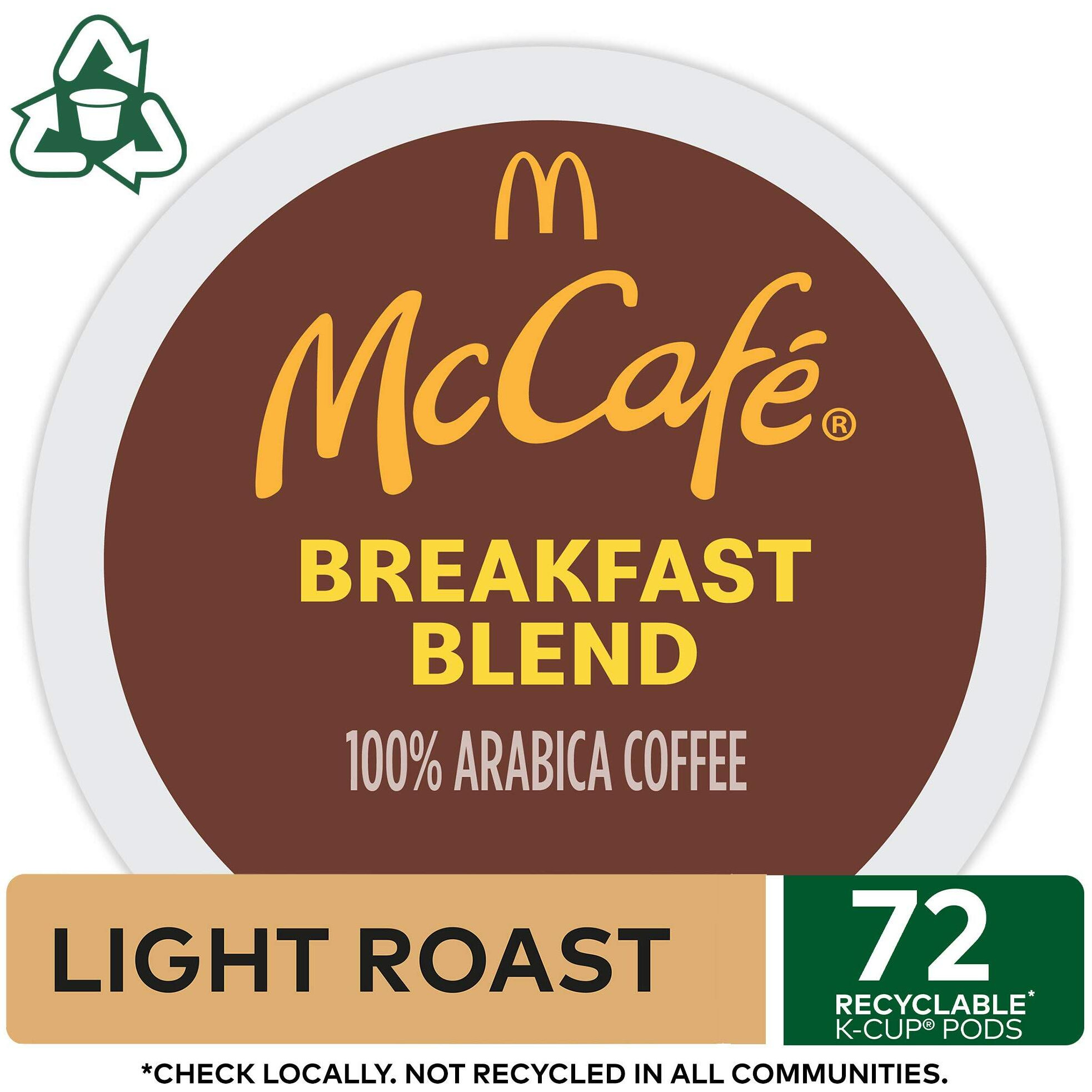 Mccafe Breakfast Blend, Single Serve Coffee Keurig K-Cup Pods, Light Roast, 72 Count (6 Packs Of 12)