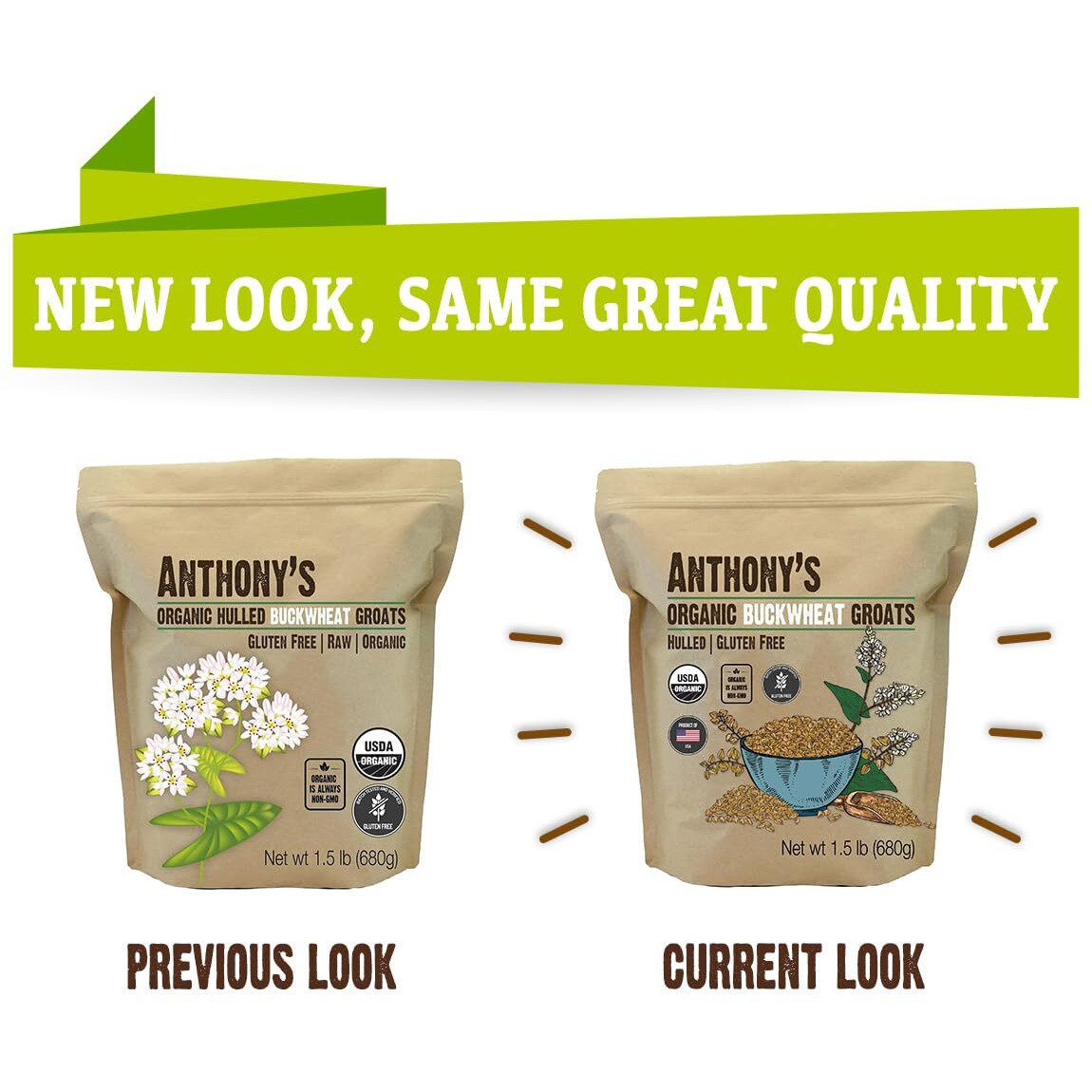 Anthony's Organic Hulled Buckwheat Groats, 1.5Lb, Gluten Free, Non Gmo