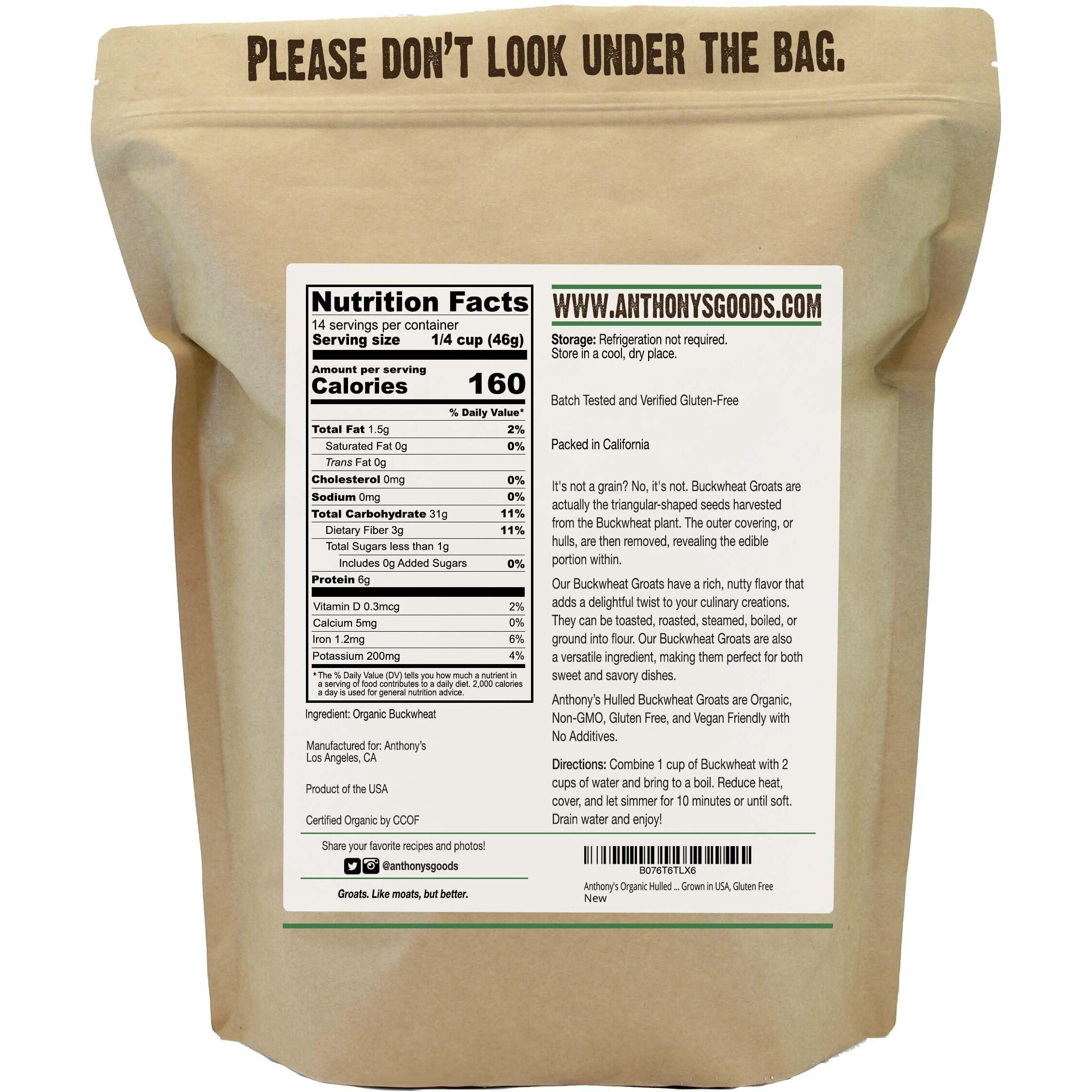 Anthony's Organic Hulled Buckwheat Groats, 1.5Lb, Gluten Free, Non Gmo