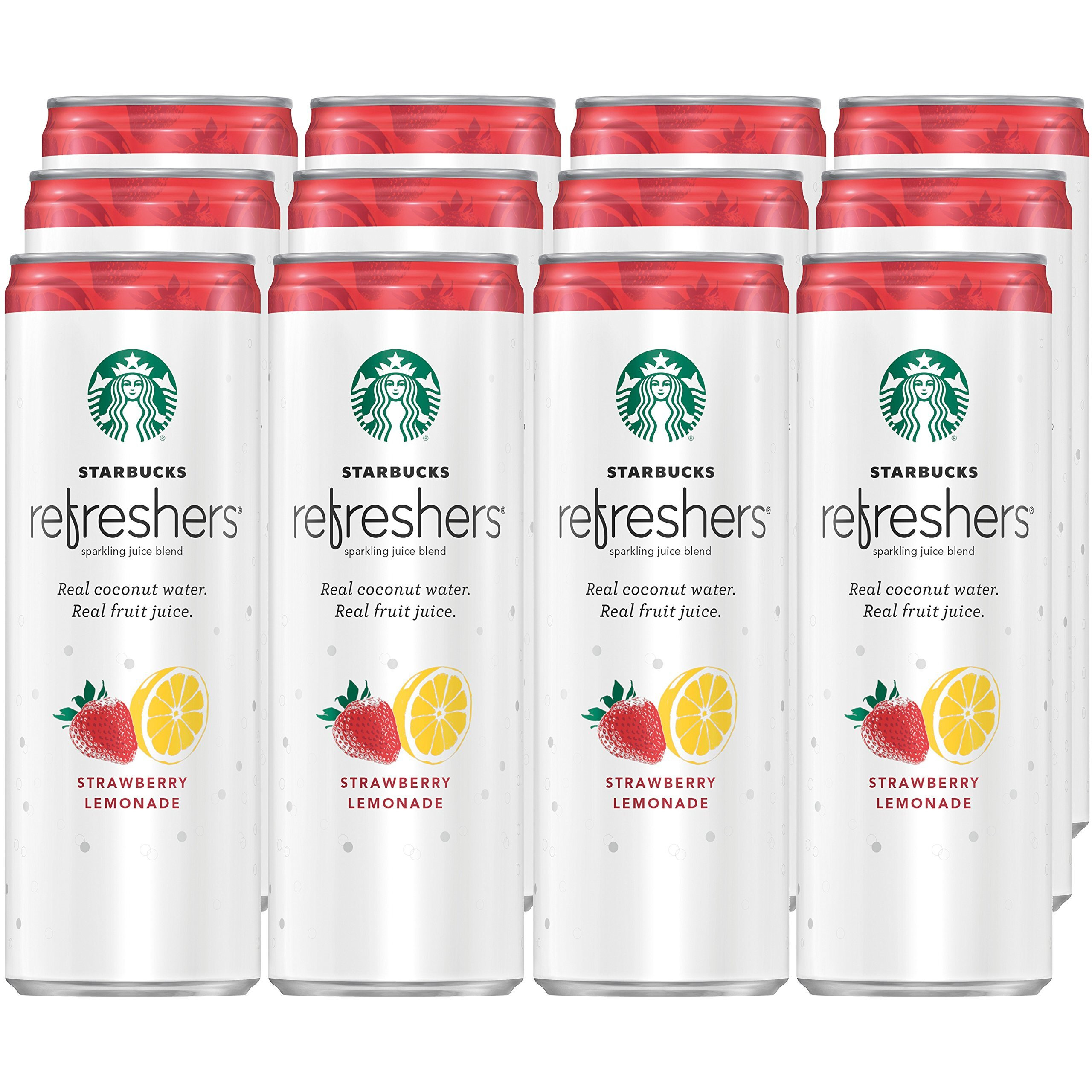 Starbucks, Refreshers With Coconut Water, Strawberry Lemonade, 12 Fl Oz. Cans (12 Pack)