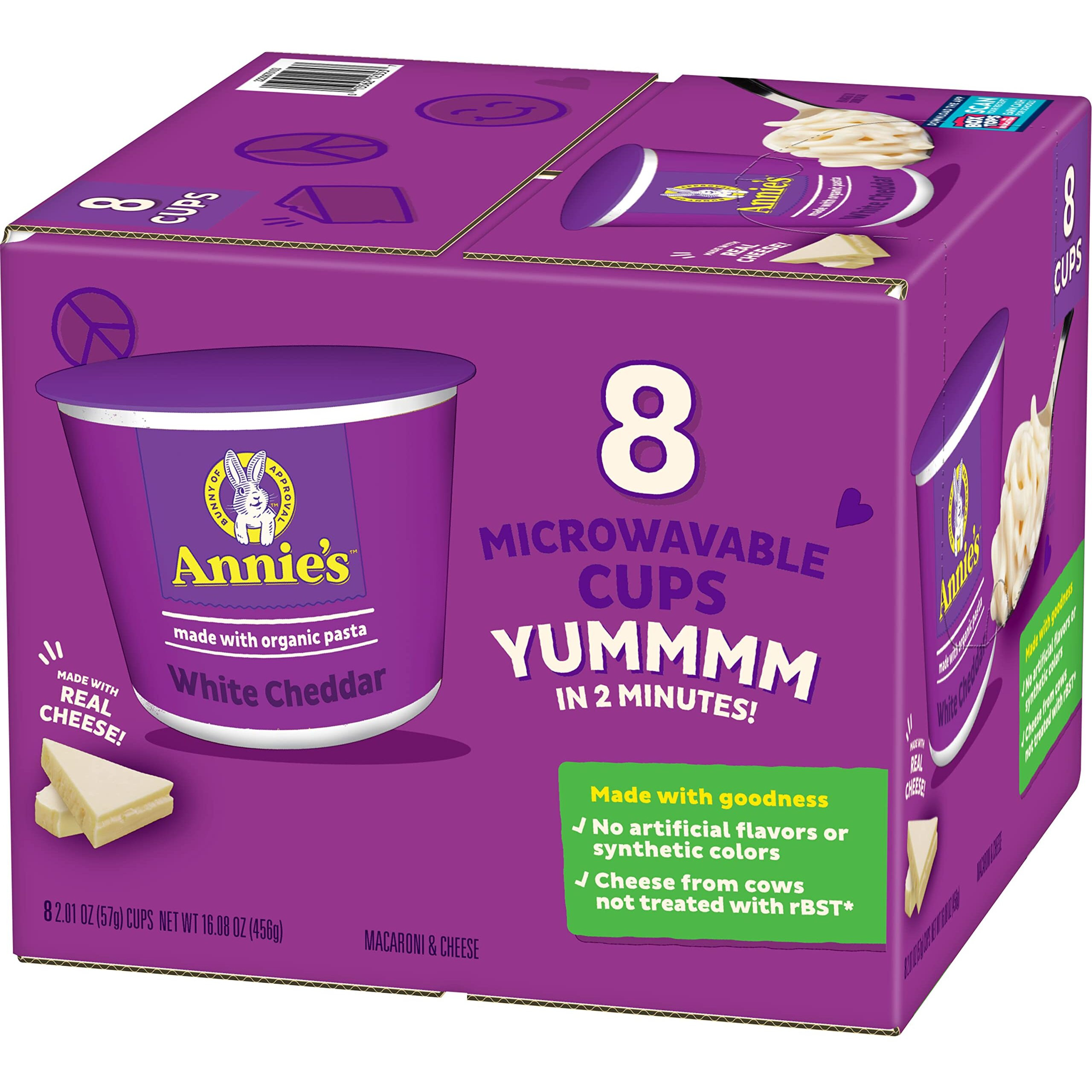 Annie's White Cheddar Microwave Mac & Cheese With Organic Pasta, 8 Ct, 2.01 Oz Cups