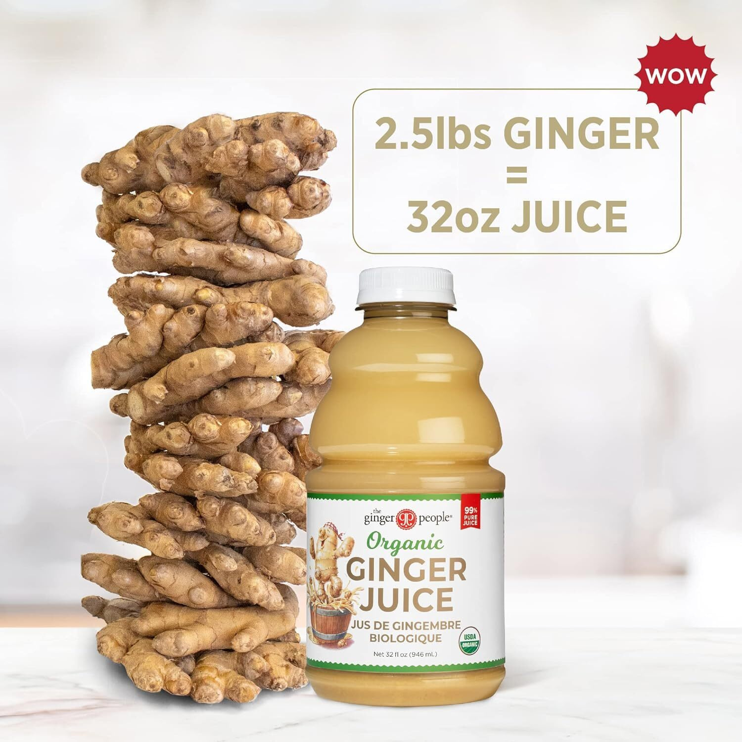Organic Ginger Juice, 99% Pure Ginger Juice By The Ginger People - Original Flavor, Premium Quality Organic Ginger Juice, 32 Fl Oz Bottles - Pack Of 12