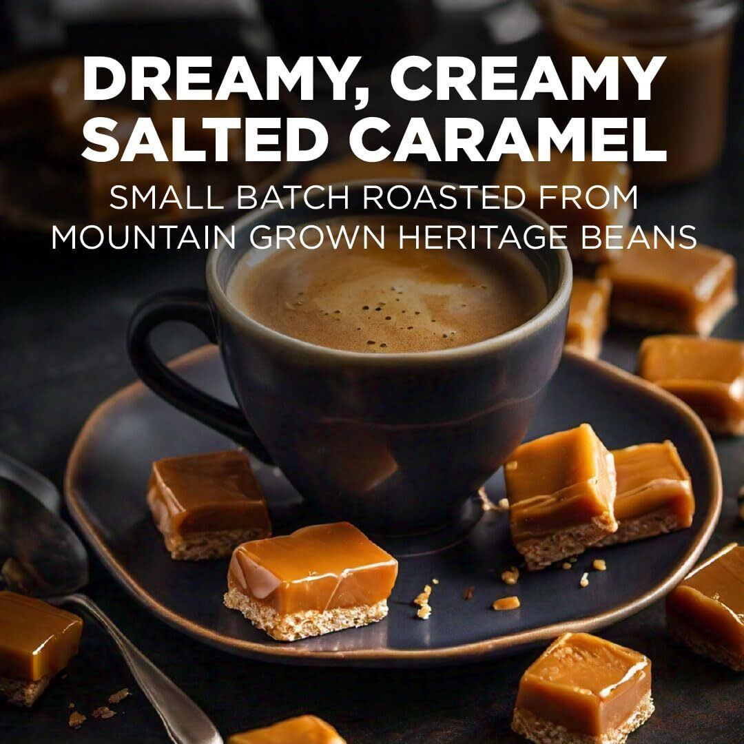 Maud's Salted Caramel Coffee Pods, 100 Ct | Dreamy Creamy Caramel Flavor | 100% Arabica Medium Roast Coffee | Solar Energy Produced Recyclable Pods Compatible With Keurig K Cups Maker
