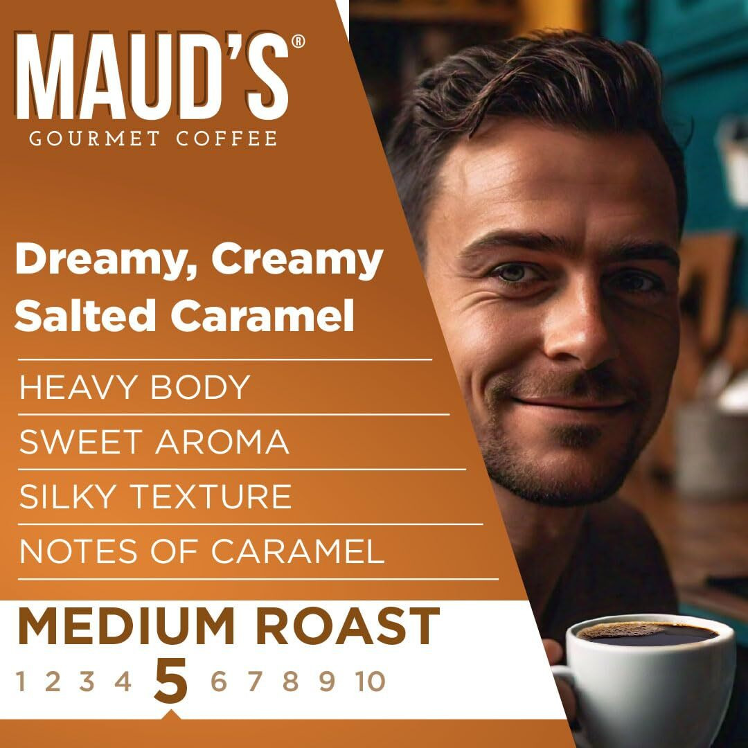 Maud's Salted Caramel Coffee Pods, 100 Ct | Dreamy Creamy Caramel Flavor | 100% Arabica Medium Roast Coffee | Solar Energy Produced Recyclable Pods Compatible With Keurig K Cups Maker