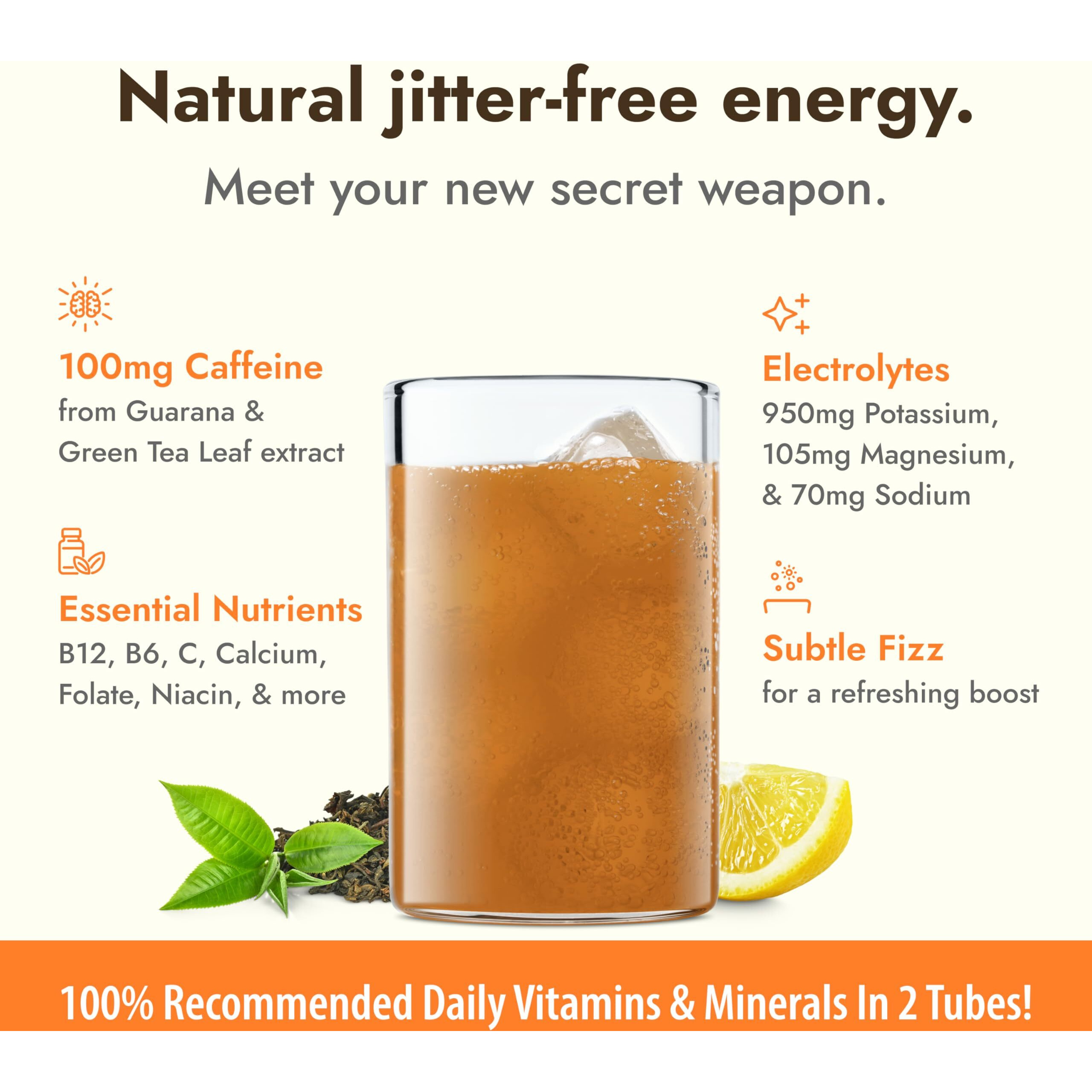 Zipfizz Daily Energy Drink Powder, Lemon Iced Tea, 20 Pack | 3-In-1 Sustained Energy, Rapid Hydration, And Essential Vitamins | Sugar-Free | Electrolyte Powder | Contains Vitamin B-12 & Antioxidants