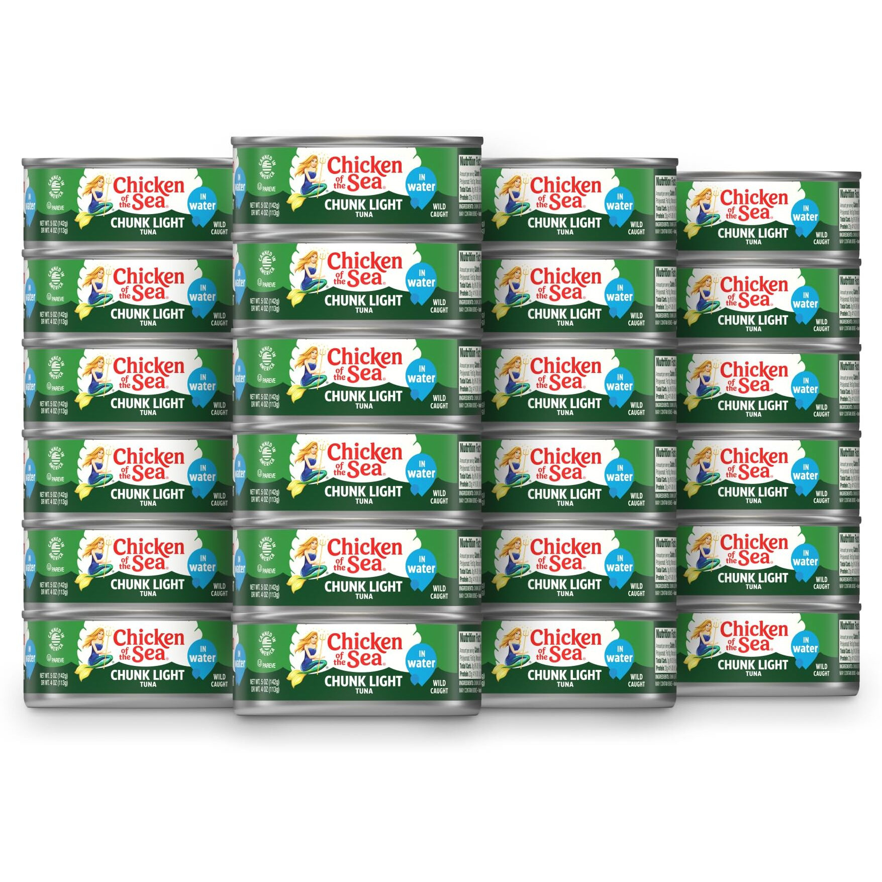 Chicken Of The Sea Chunk Light Tuna In Water, 5 Ounce Cans (Pack Of 24), Wild Caught Canned Tuna