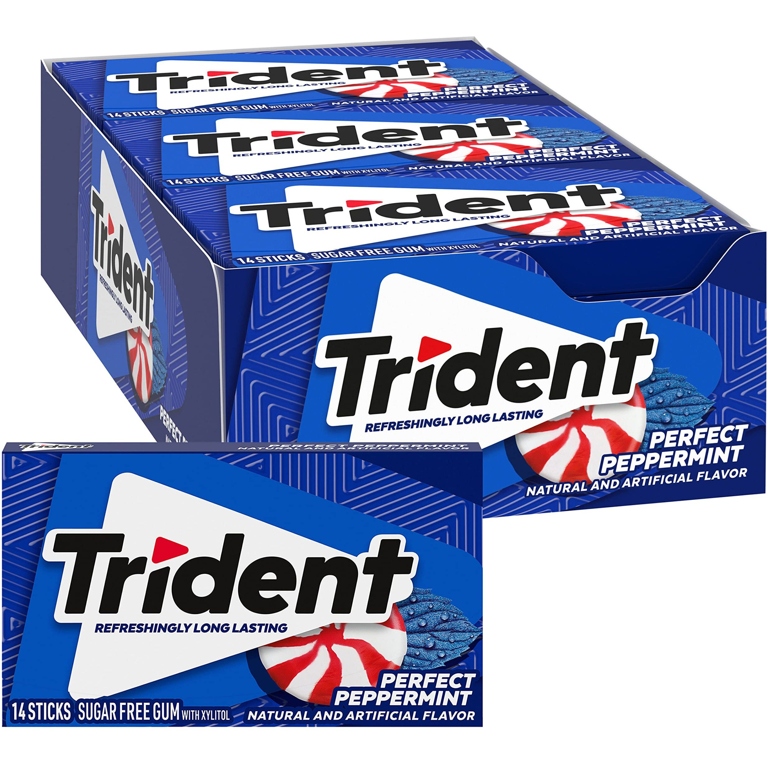 Trident Perfect Peppermint Sugar Free Gum, 12 Packs Of 14 Pieces (168 Total Pieces)