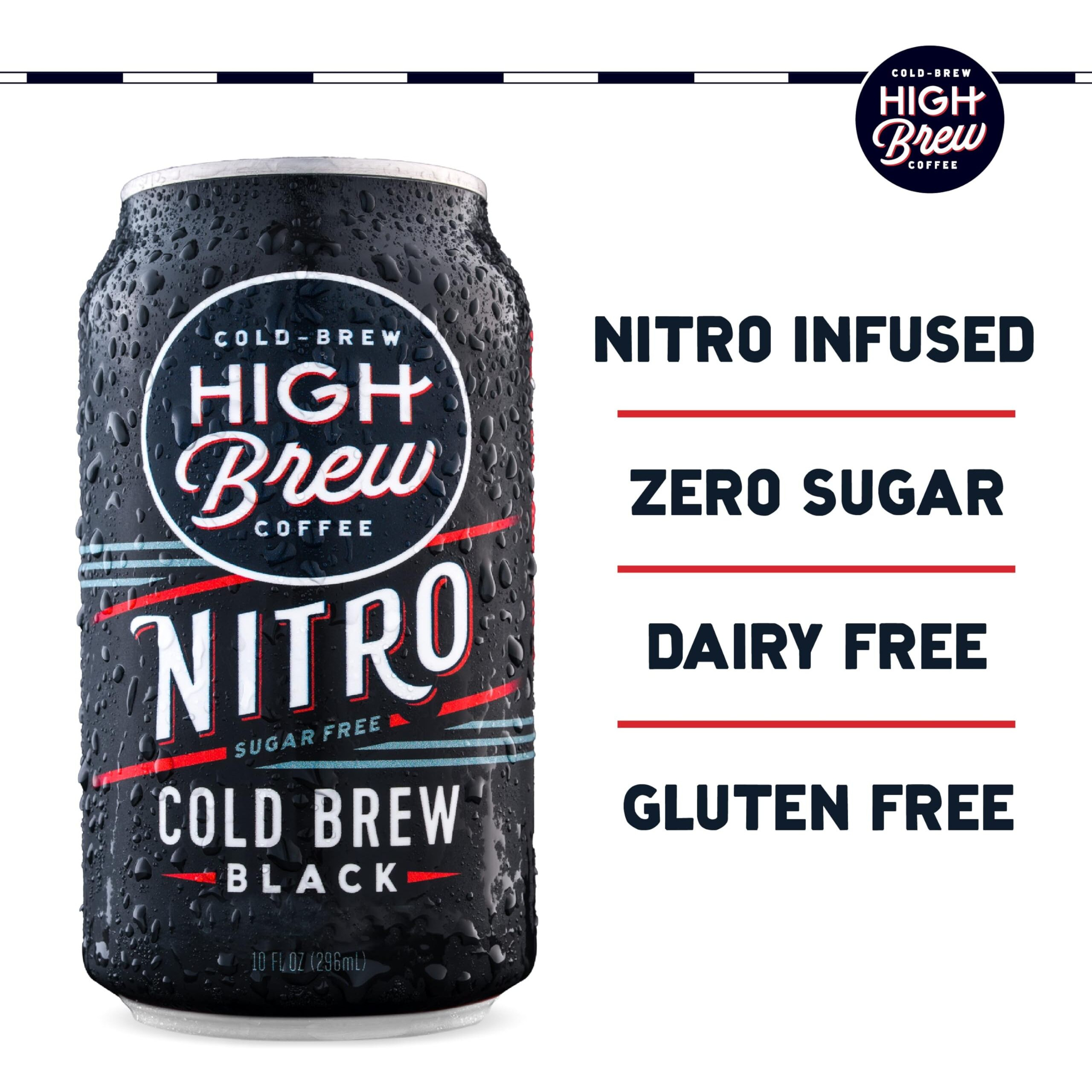 High Brew Coffee, Nitro Black, Cold Brew Coffee, Sugar Free, Dairy Free, 10 Fl Oz, Ready-To-Drink (Pack Of 12)