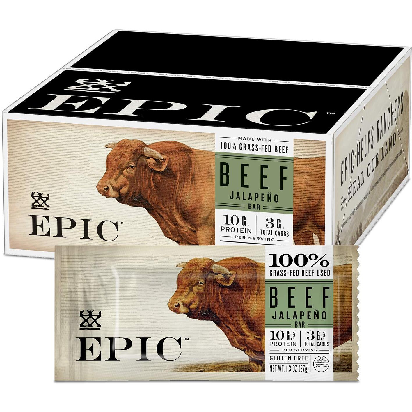Epic Protein Bars, Beef Jalapeo, Keto And Paleo Friendly, 1.3 Oz, 12 Ct