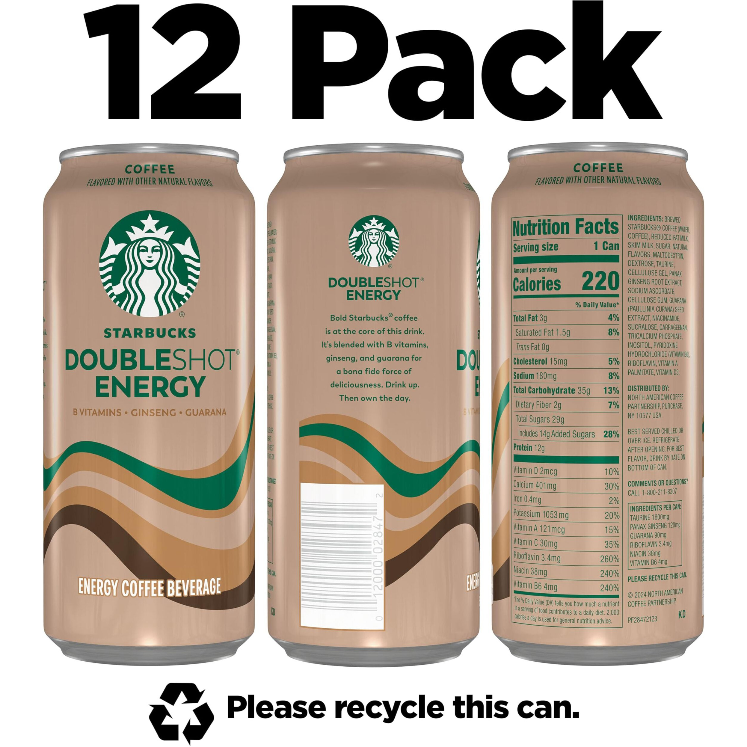 Starbucks Doubleshot Energy Drink Coffee Beverage, Coffee, Iced Coffee, 15 Fl Oz Cans (12 Pack) (Packaging May Vary)