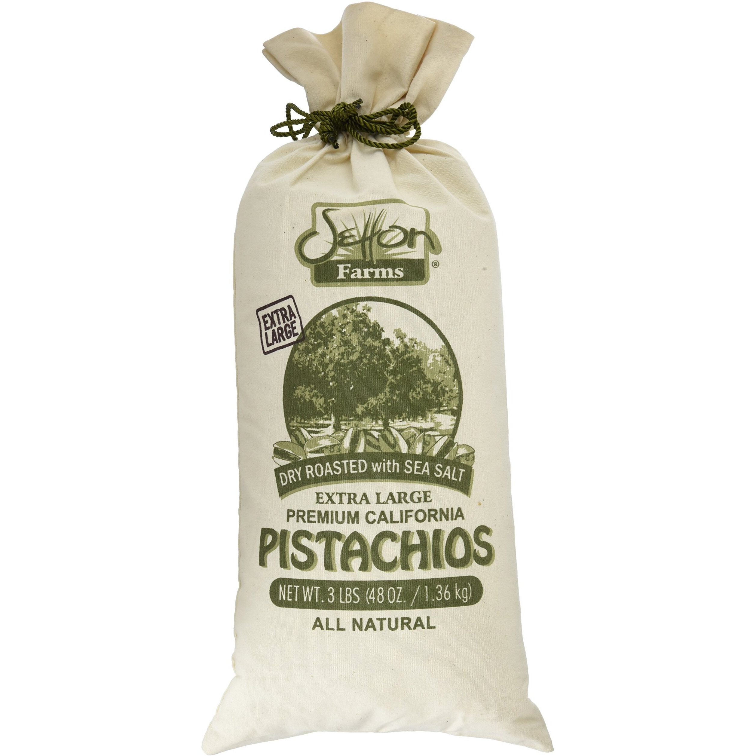 Setton Farms Pistachios, Dry Roasted And Salted Pistachios, Extra Large Premium California Pistachios, In Shell Pistachios, 3Lb Burlap Gift Bag, 48 Oz, Certified Non-Gmo, Gluten Free, Vegan And Kosher
