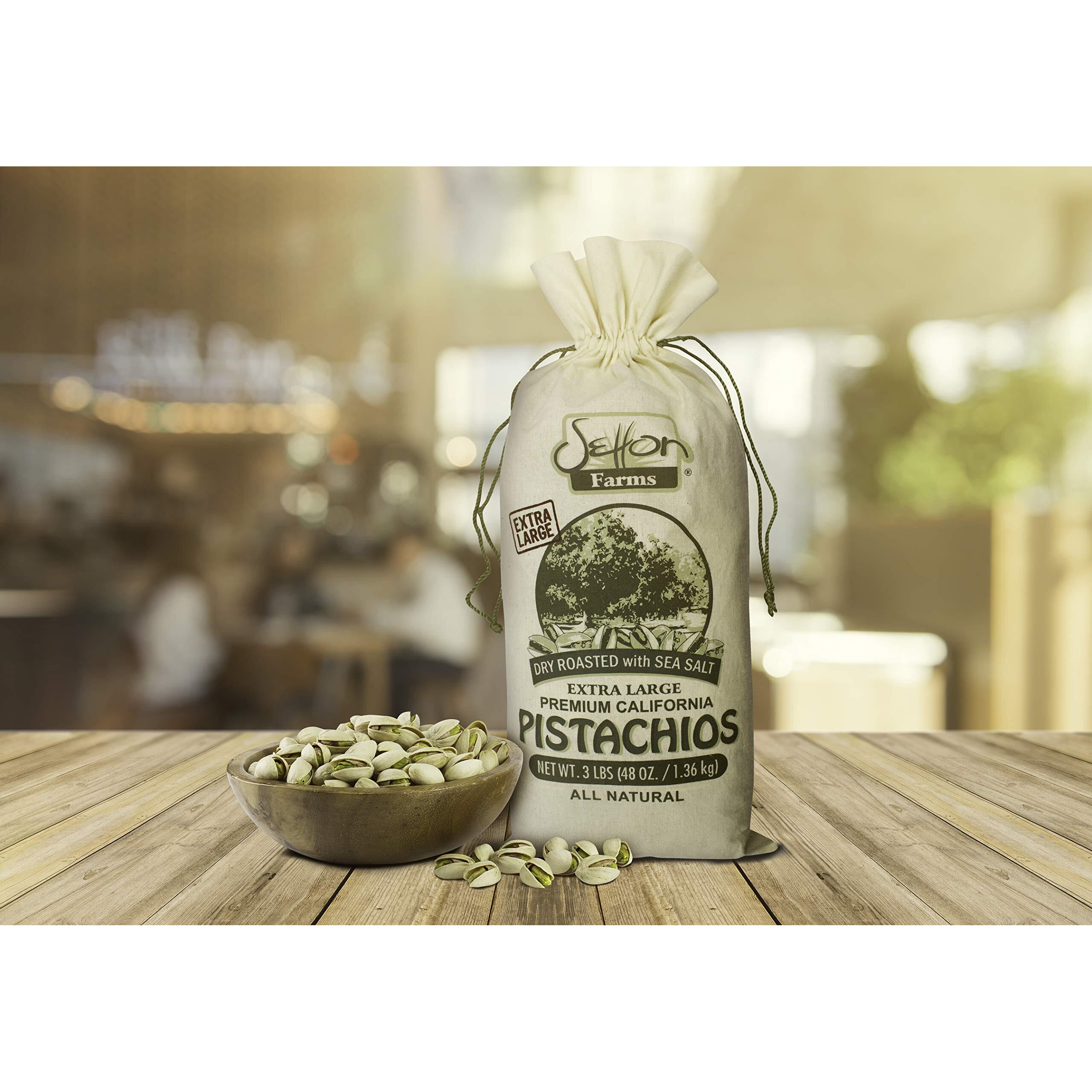Setton Farms Pistachios, Dry Roasted And Salted Pistachios, Extra Large Premium California Pistachios, In Shell Pistachios, 3Lb Burlap Gift Bag, 48 Oz, Certified Non-Gmo, Gluten Free, Vegan And Kosher