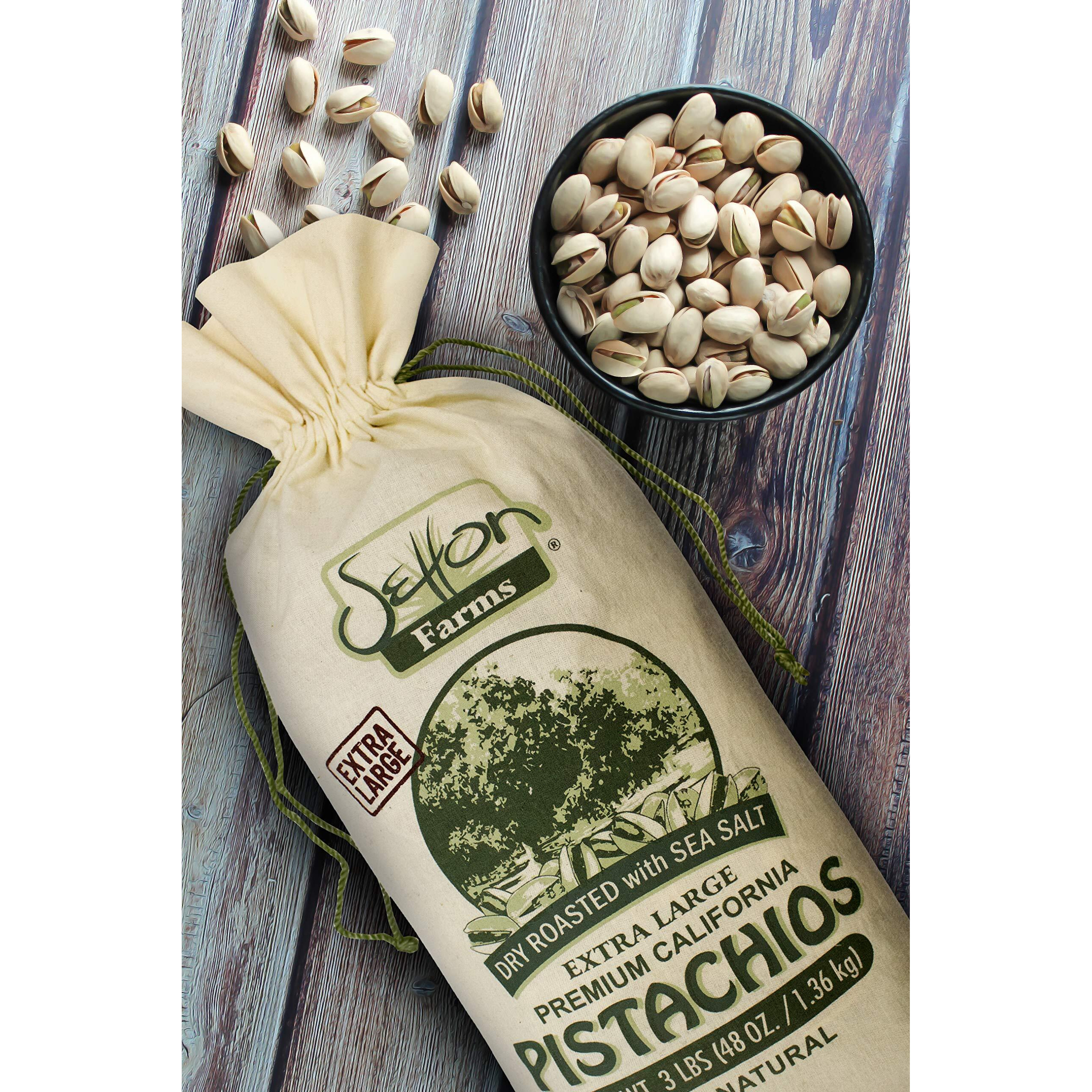 Setton Farms Pistachios, Dry Roasted And Salted Pistachios, Extra Large Premium California Pistachios, In Shell Pistachios, 3Lb Burlap Gift Bag, 48 Oz, Certified Non-Gmo, Gluten Free, Vegan And Kosher