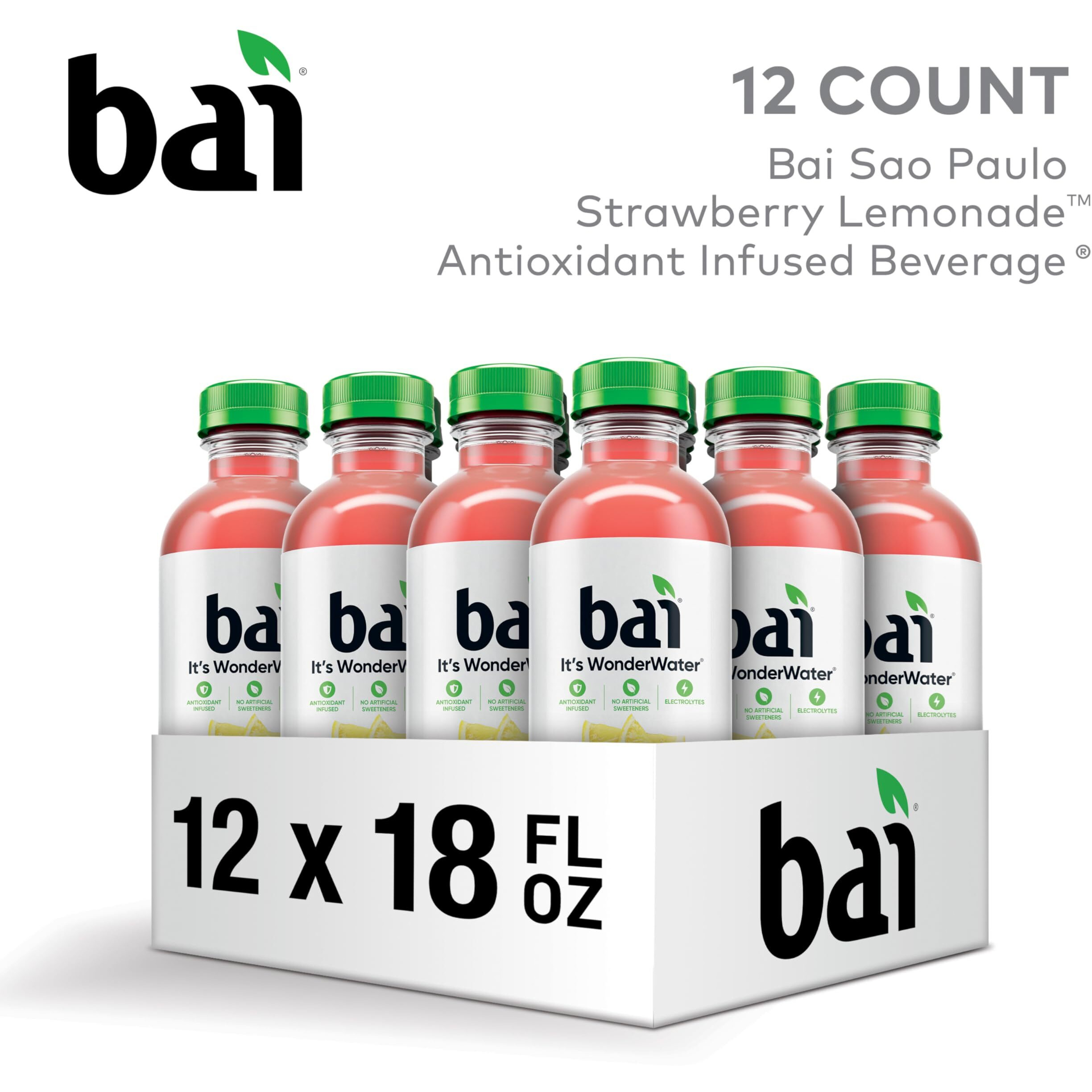 Bai Antioxidant Infused Water Beverage, So Paulo Strawberry Lemonade, With Vitamin C And No Artificial Sweeteners, 18 Fluid Ounce Bottle, 12 Pack