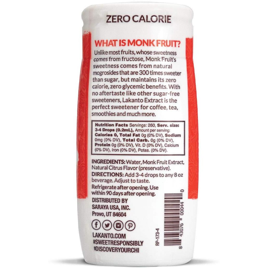 Lakanto Liquid Monkfruit Extract Drops - Zero Calorie, Zero Sugar, Keto Drink Sweetener, Sugar Substitute, On The Go, Tea, Coffee, Water, Smoothies, Other Drinks (Original - 1.76 Fl Oz - Pack Of 2)
