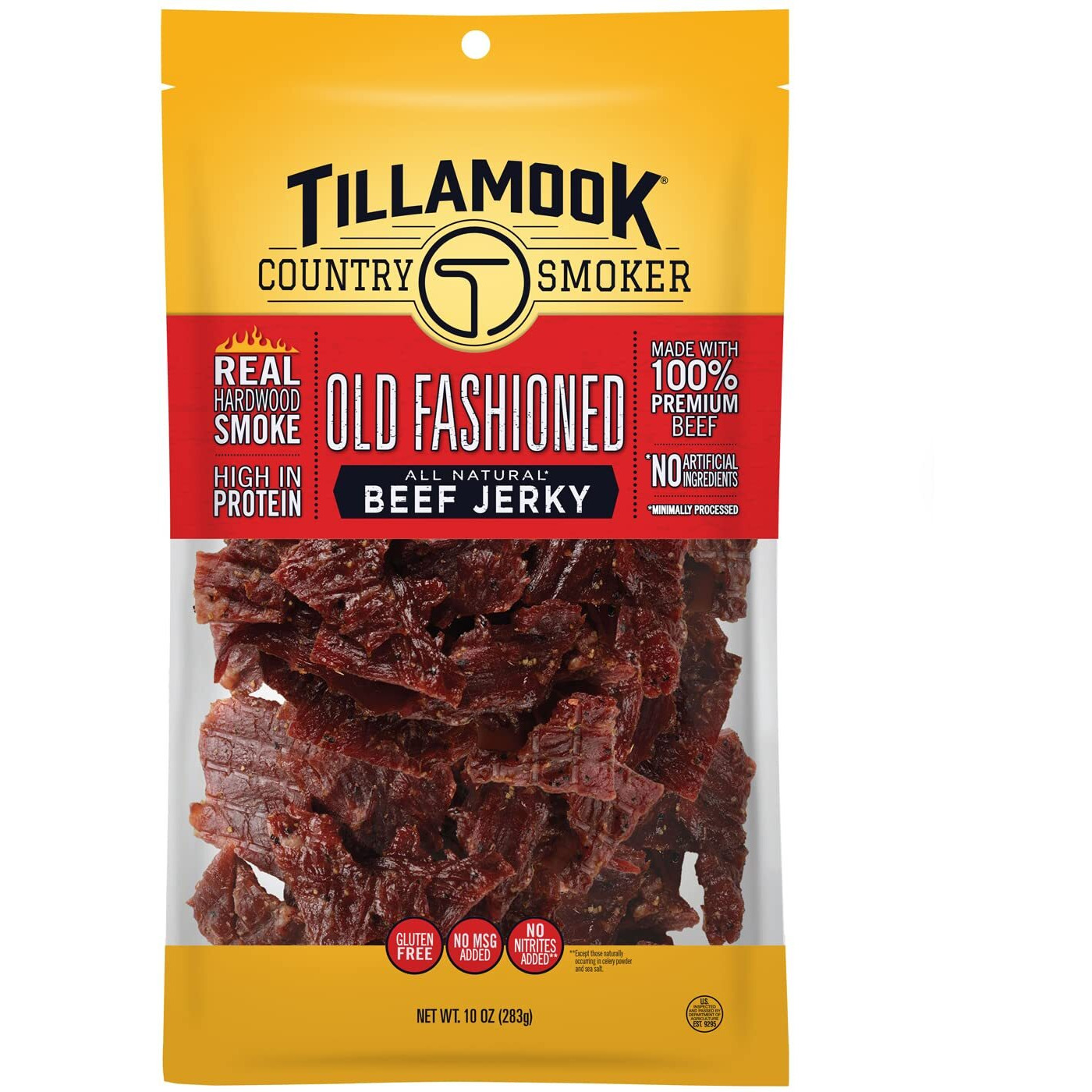 Tillamook Country Smoker Real Hardwood Smoked Beef Jerky, Old Fashioned, 10 Ounce
