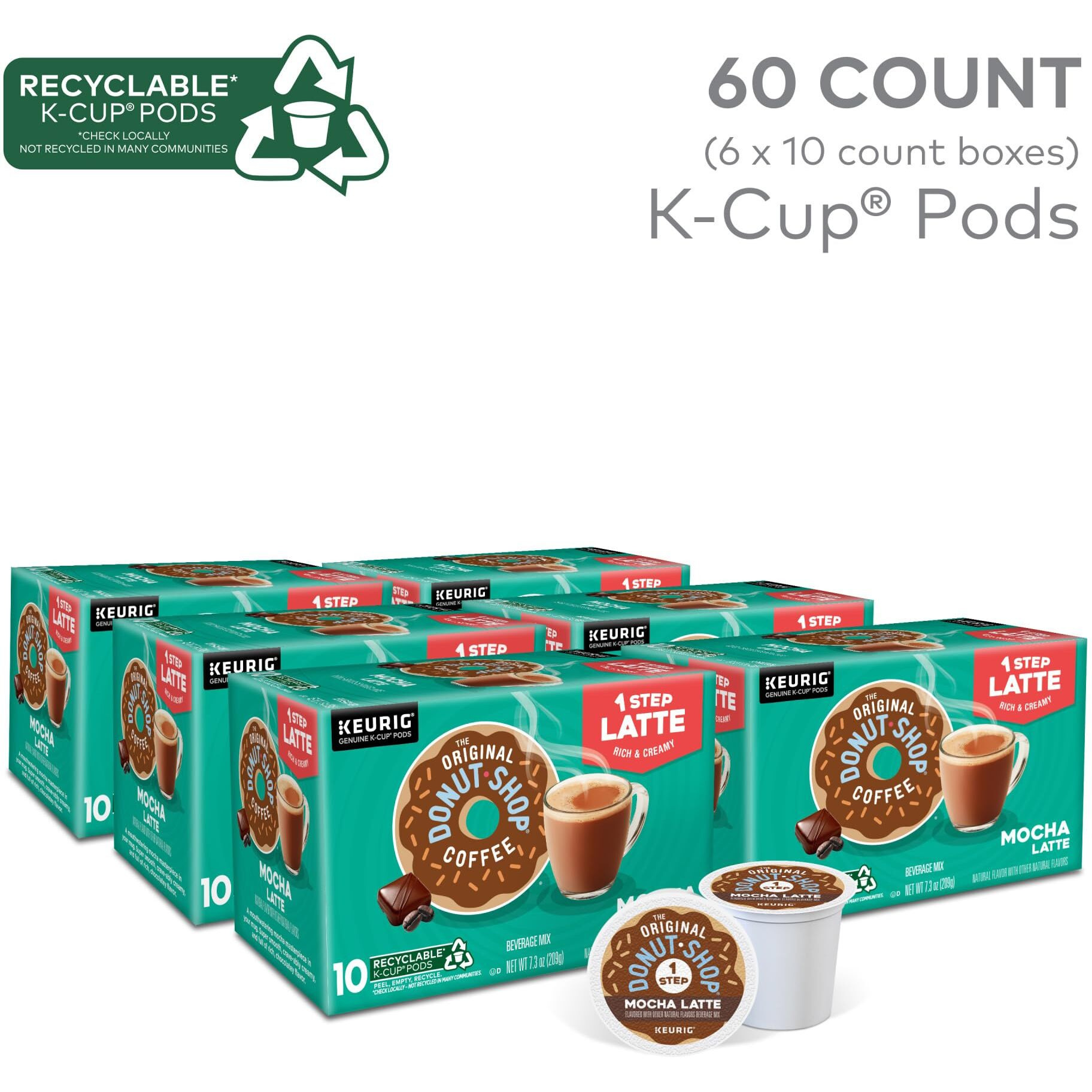 The Original Donut Shop Mocha Latte, Single Serve Coffee K-Cup Pod, Flavored Coffee, 60 Count (6 Packs Of 10)
