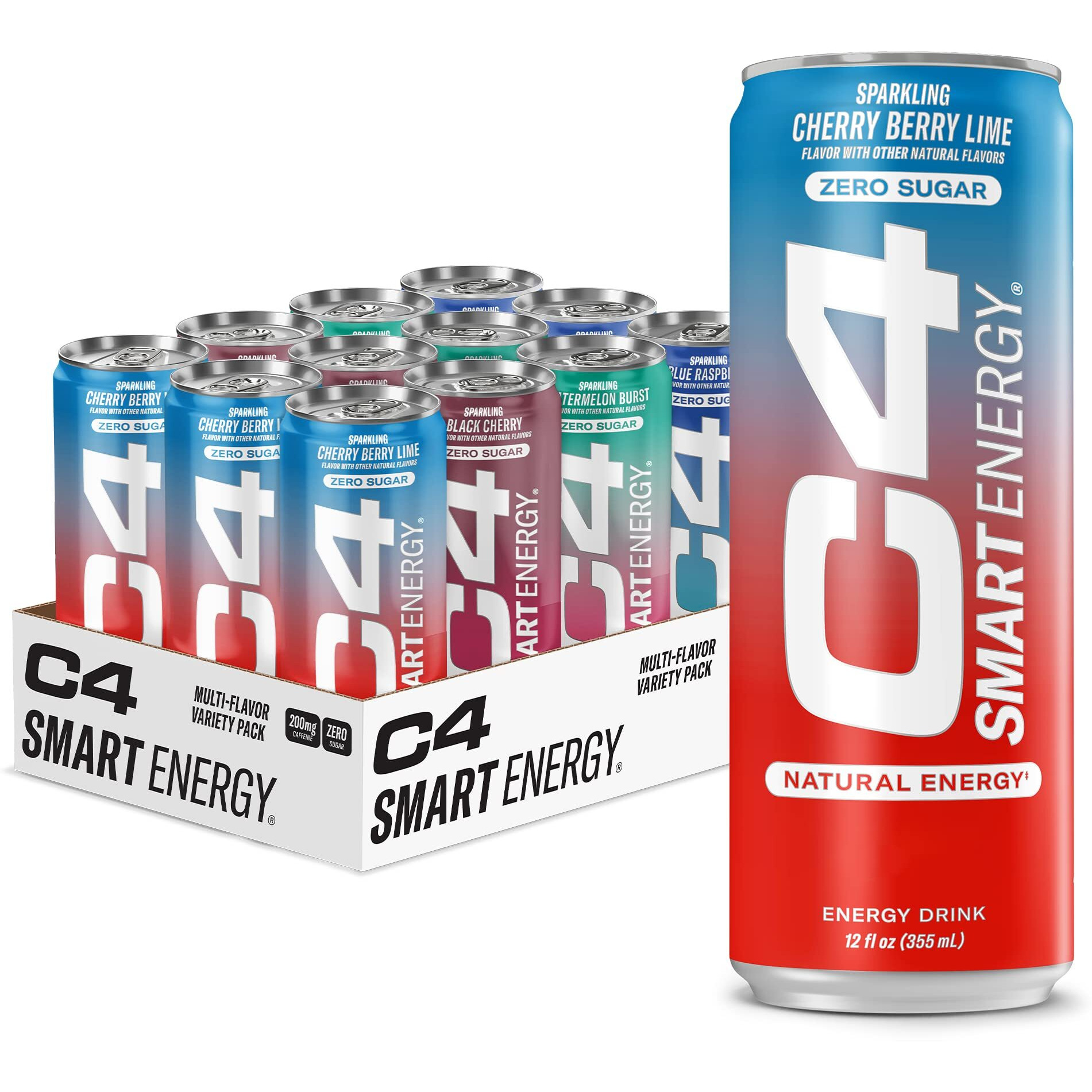 C4 Smart Energy Drinks Variety Pack, Sugar Free Performance Fuel & Nootropic Brain Booster, Coffee Substitute Or Alternative, 4 Flavor Berry Breeze Variety 12 Pack