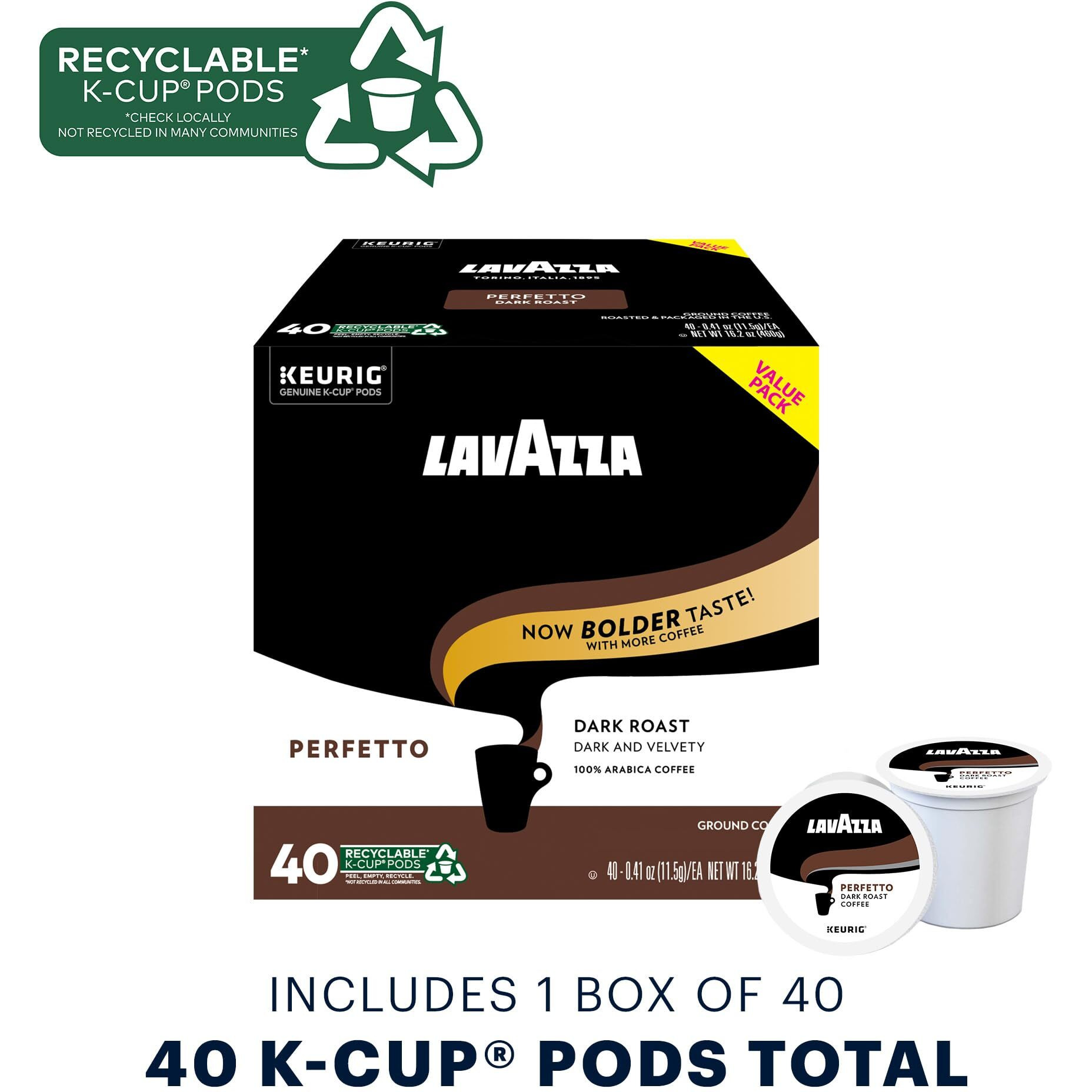 Lavazza Perfetto Single-Serve Coffee K-Cups For Keurig Brewer 40 Count (Pack Of 1)(Packaging May Vary)