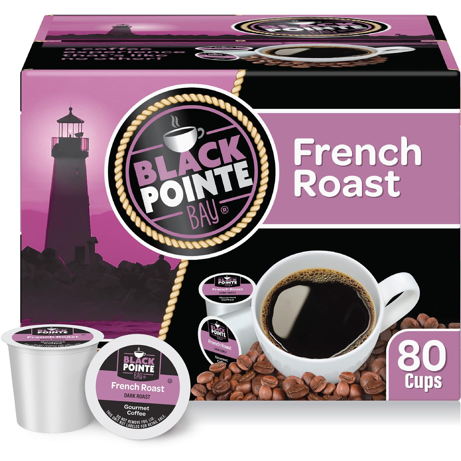 Black Pointe Bay Coffee French Roast, Dark Roast, 80 Count, Single Serve Coffee Pods For Keurig K-Cup Brewers
