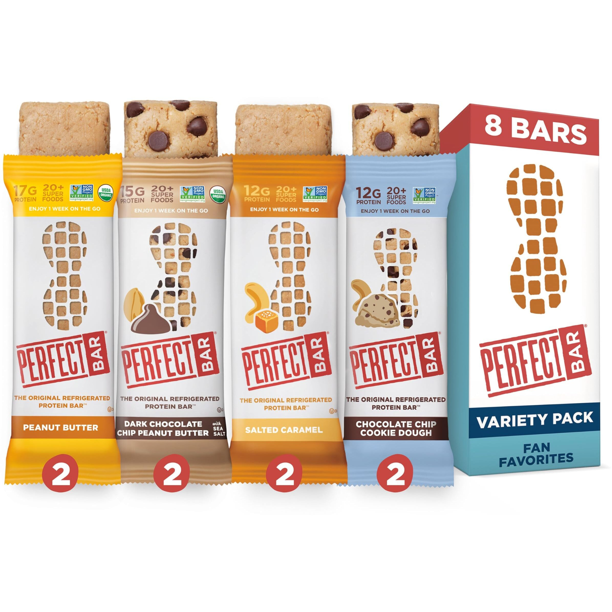 Perfect Bar, Best Sellers Variety Pack, Protein Bars, Gluten Free, Soy Free, Non Gmo, No Sugar Alcohols, 2.2-2.5 Ounce Bars, 8 Count