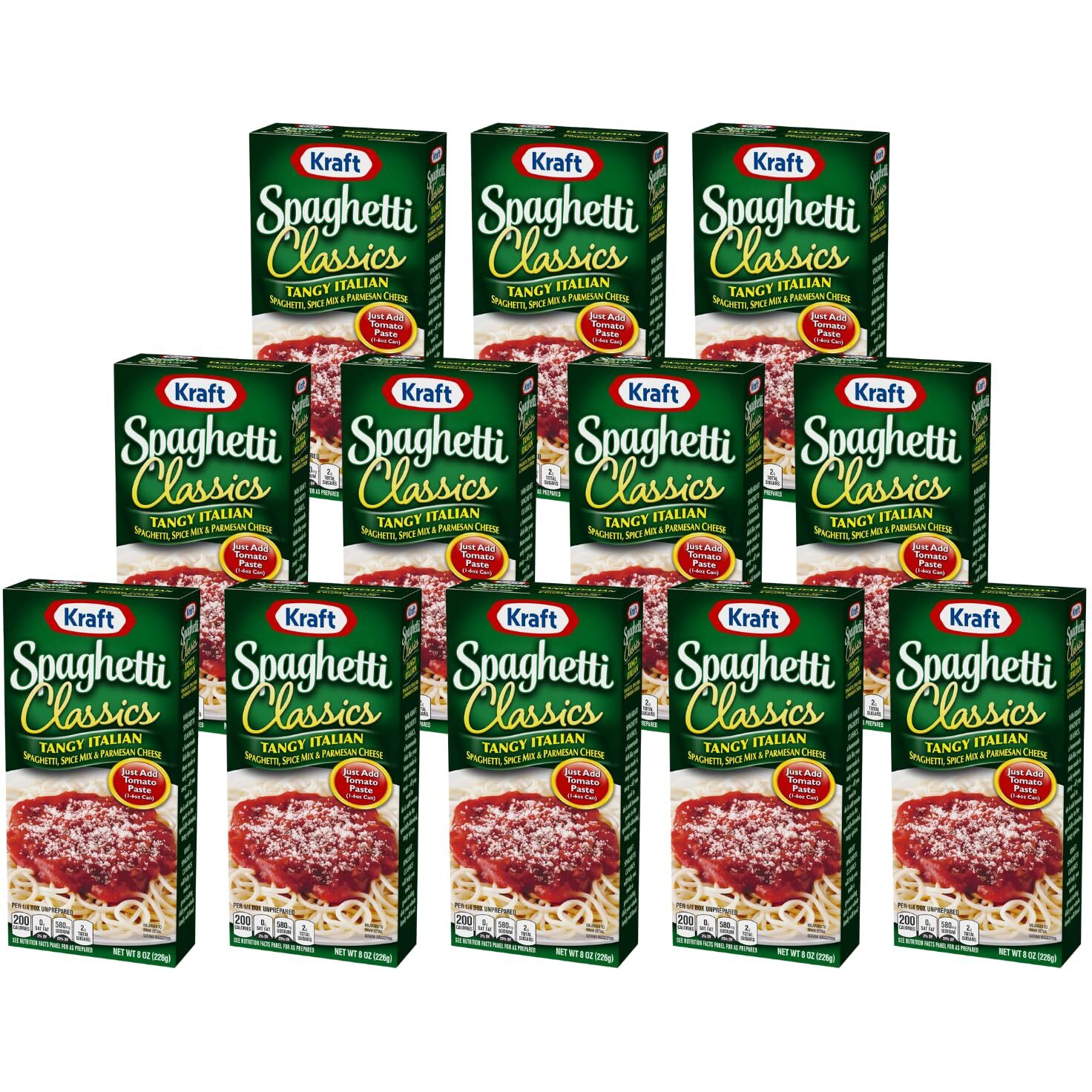 Kraft Spaghetti Classics Tangy Italian Spaghetti (Spices, & Parmesan Cheese Meal Mix, 12 Ct Pack, 8 Oz Boxes)