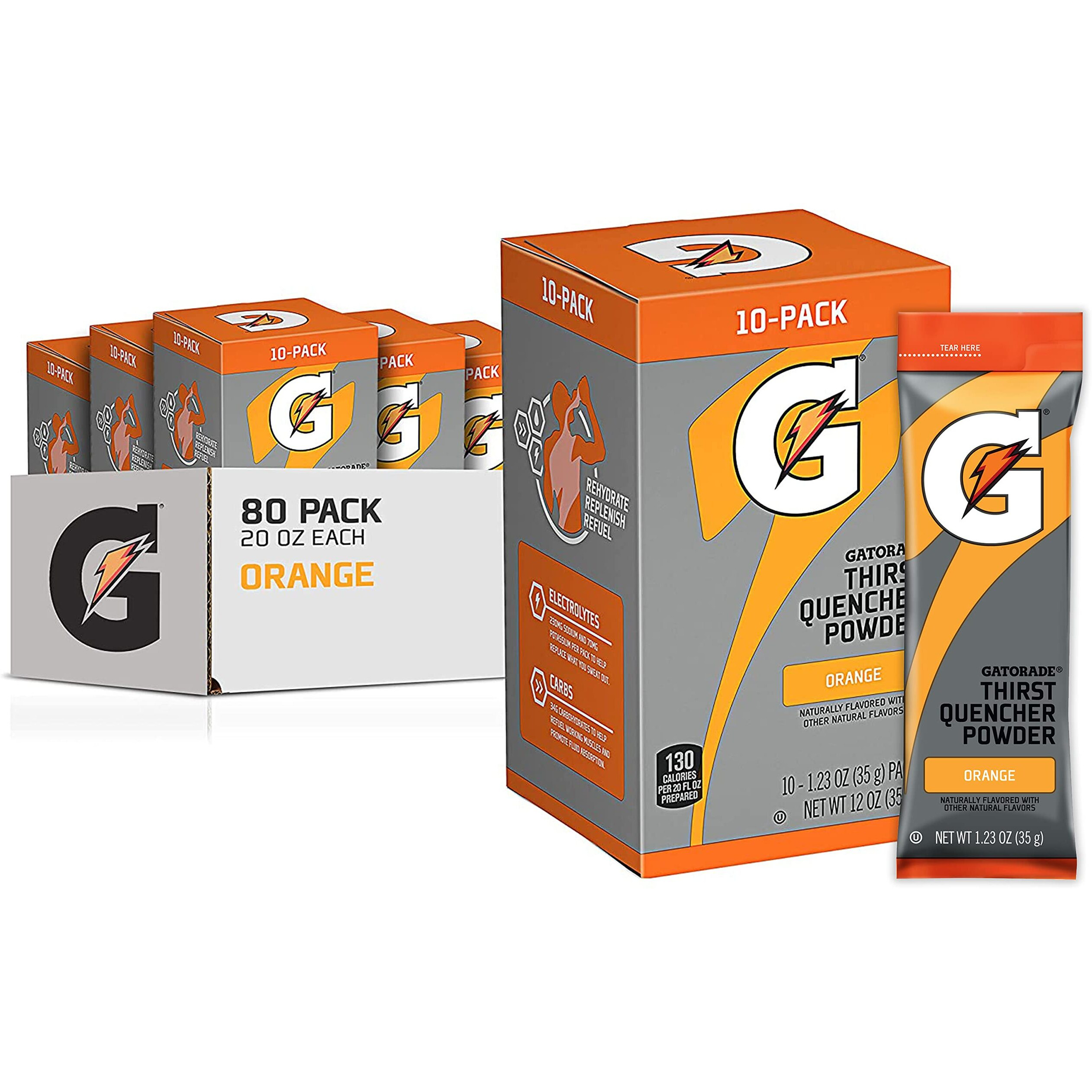 Gatorade Thirst Quencher Powder, Orange, 1.23Oz Packets, (80 Pack)