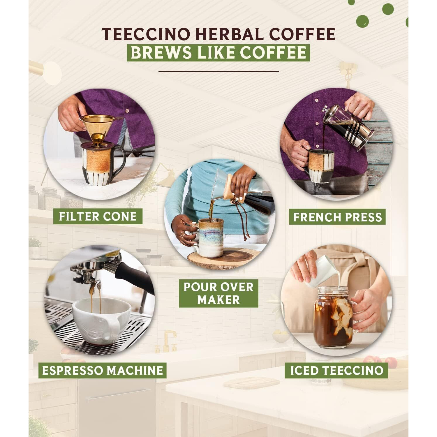 Teeccino French Roast Chicory Coffee Alternative - Ground Herbal Coffee Thats Prebiotic, Caffeine-Free & Acid Free, Dark Roast, 11 Ounce (Pack Of 3)