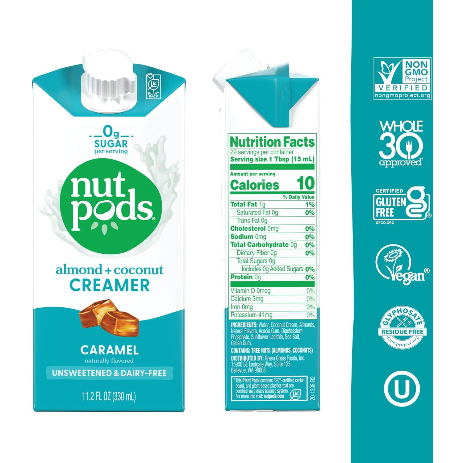 Nutpods Caramel Coffee Creamer - Unsweetened Non Dairy Creamer Made From Almonds And Coconuts - Keto Creamer, Whole30, Gluten Free, Non-Gmo, Vegan, Sugar Free, Kosher (4-Pack)