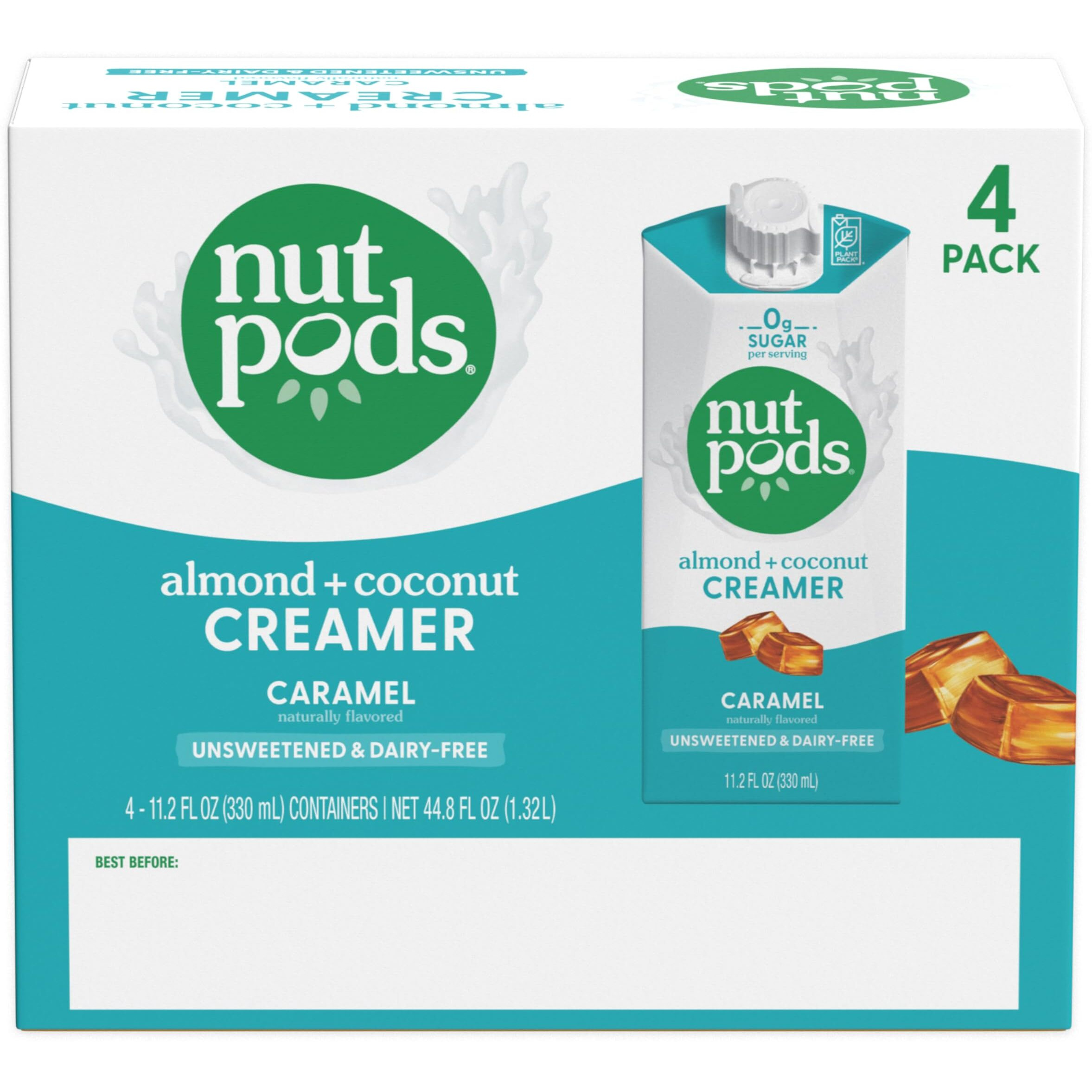 Nutpods Caramel Coffee Creamer - Unsweetened Non Dairy Creamer Made From Almonds And Coconuts - Keto Creamer, Whole30, Gluten Free, Non-Gmo, Vegan, Sugar Free, Kosher (4-Pack)