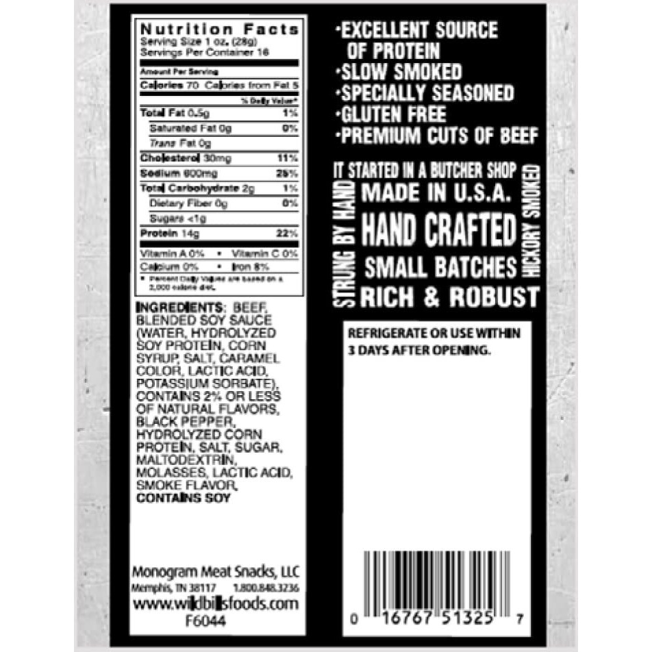 Wild Bills Hickory Smoked Beef Jerky Pieces 16 Ounce Pack